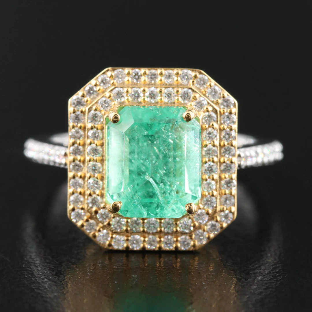 18K 2.45 CT Colombian Emerald and Diamond Ring with GIA Report