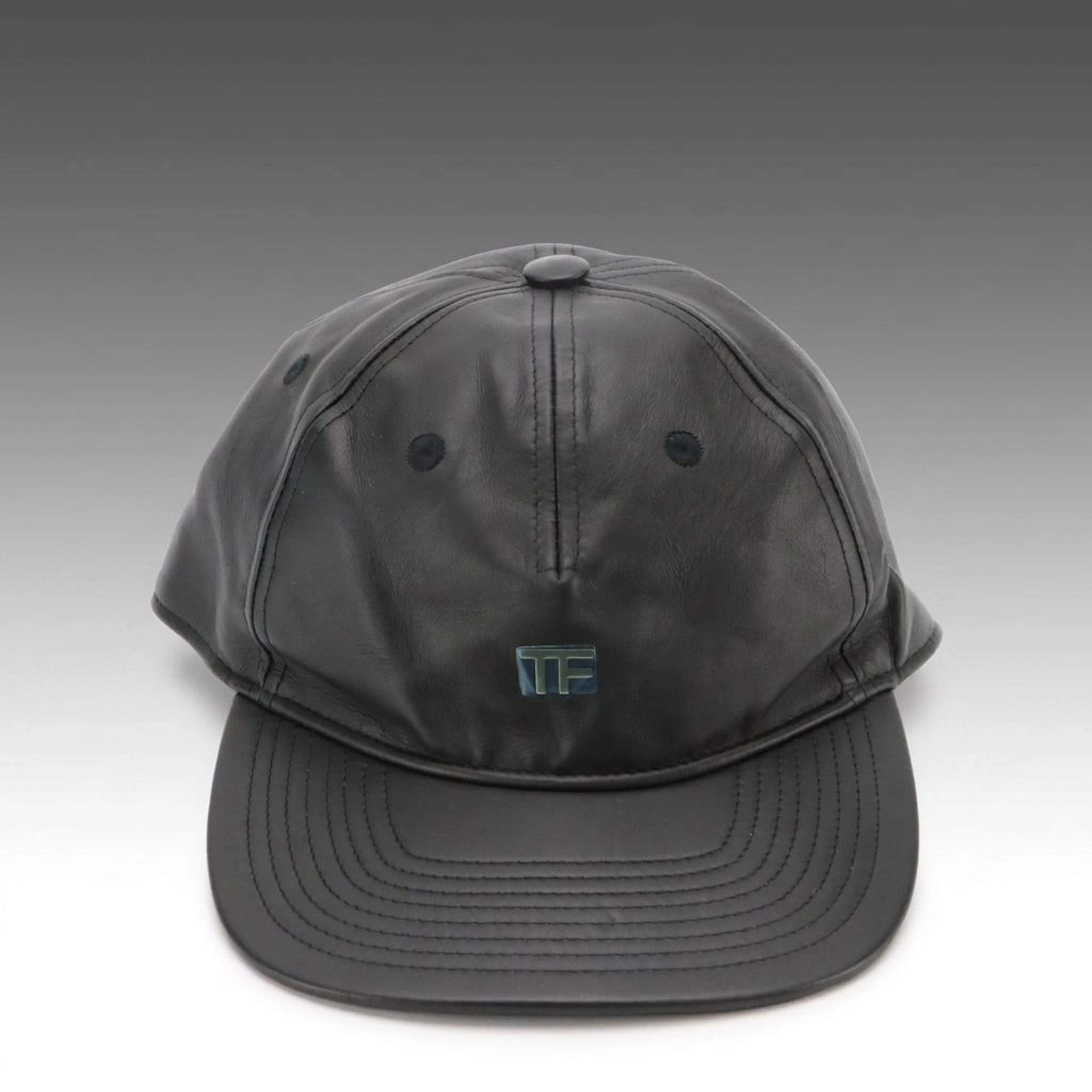 Tom Ford Black Leather Baseball Cap with TF Monogram