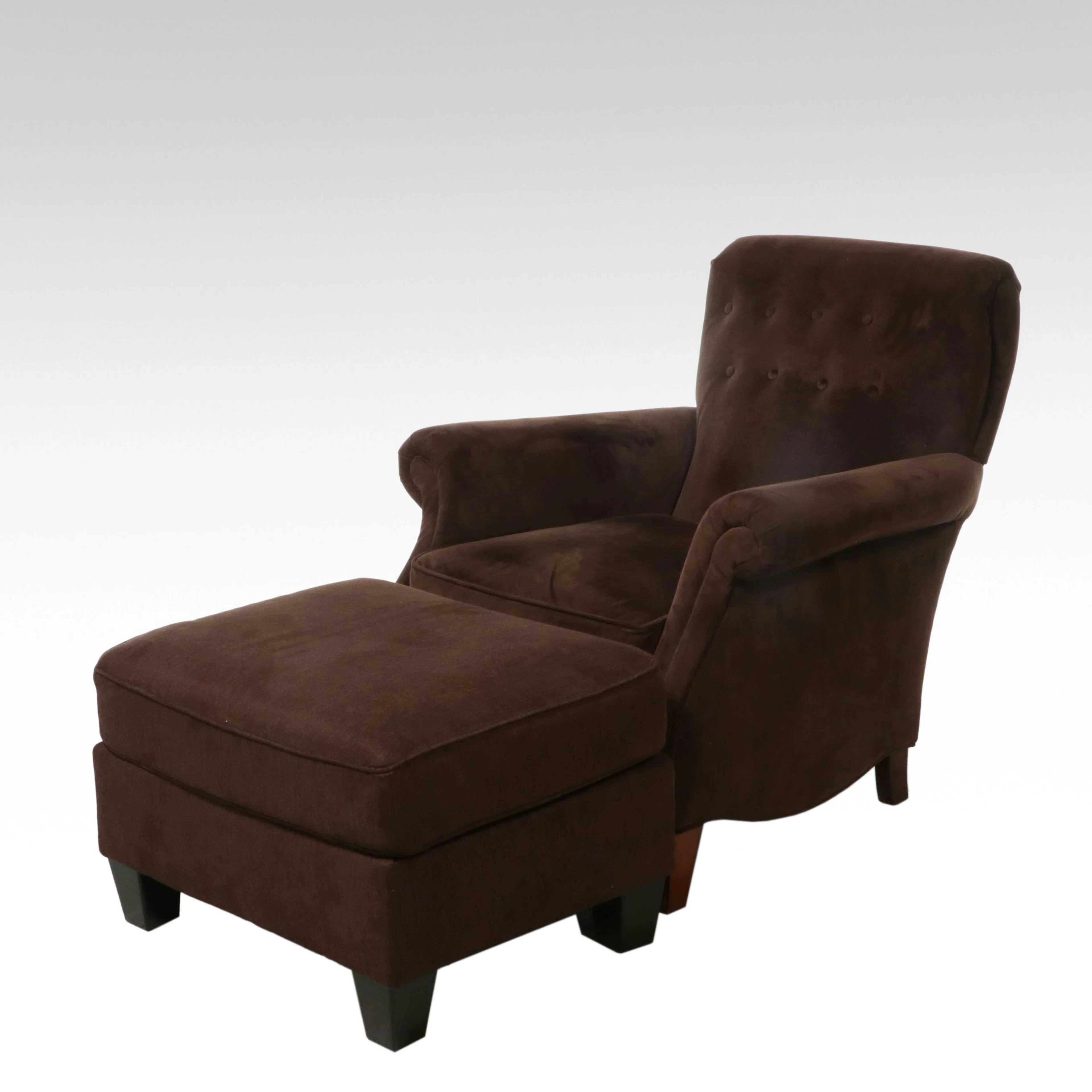 Brown Button-Tufted Lounge Chair and Ottoman