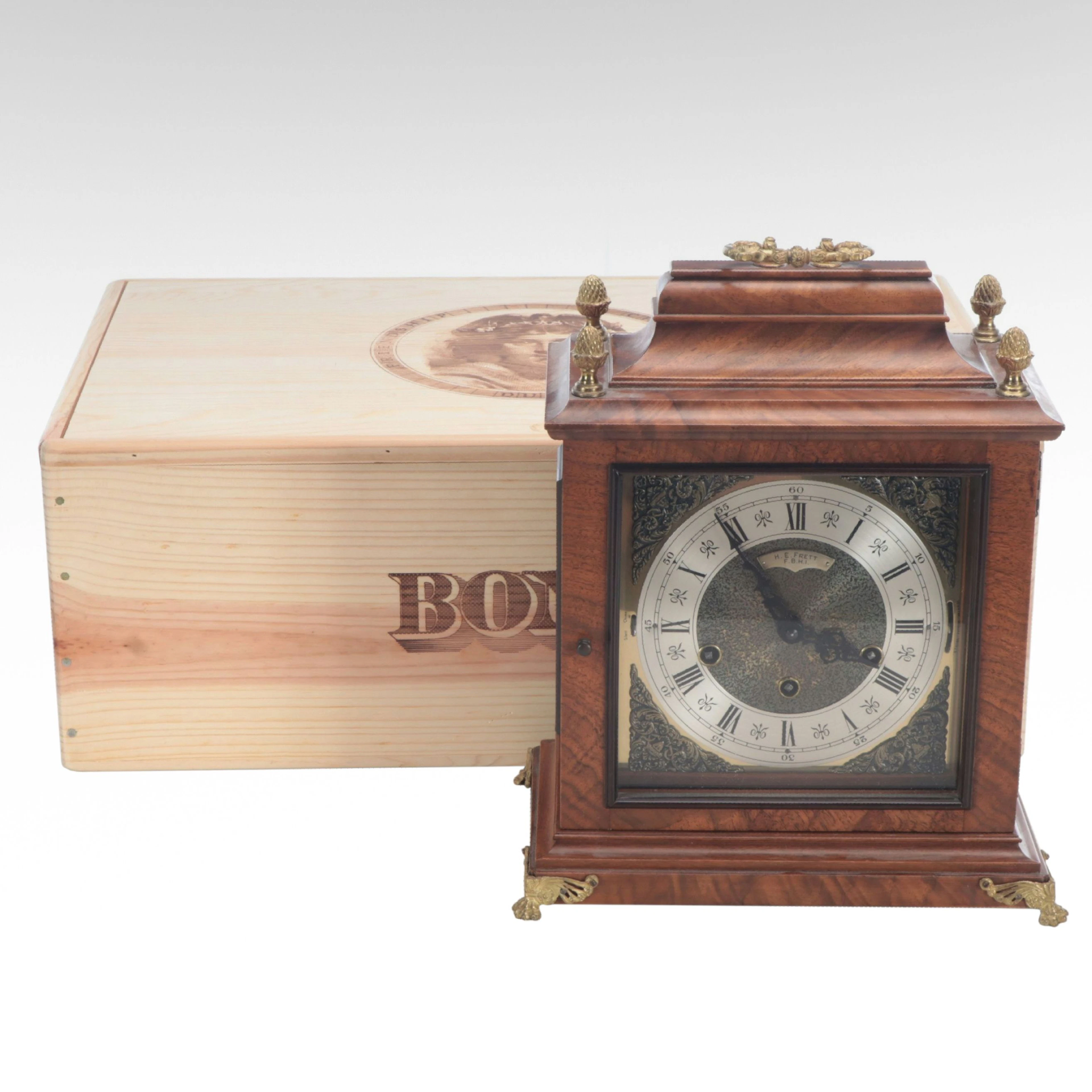 H. E. Frett Wood Cased Mantel Clock