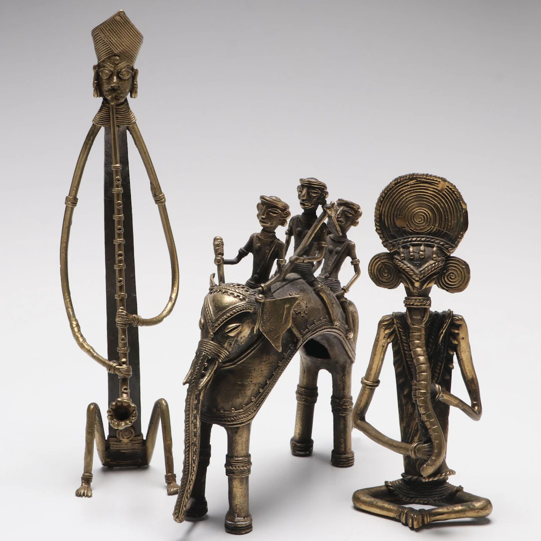 Indian Dhokra Brass Musical Figures and Royal Elephant