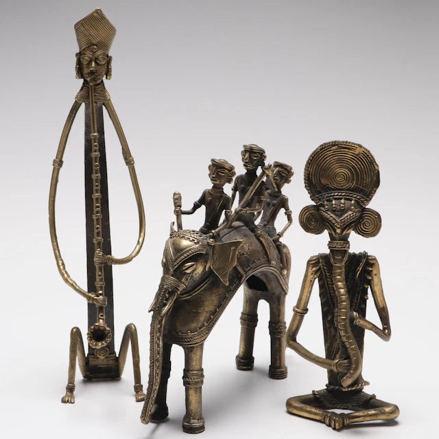 Indian Dhokra Brass Musical Figures and Royal Elephant