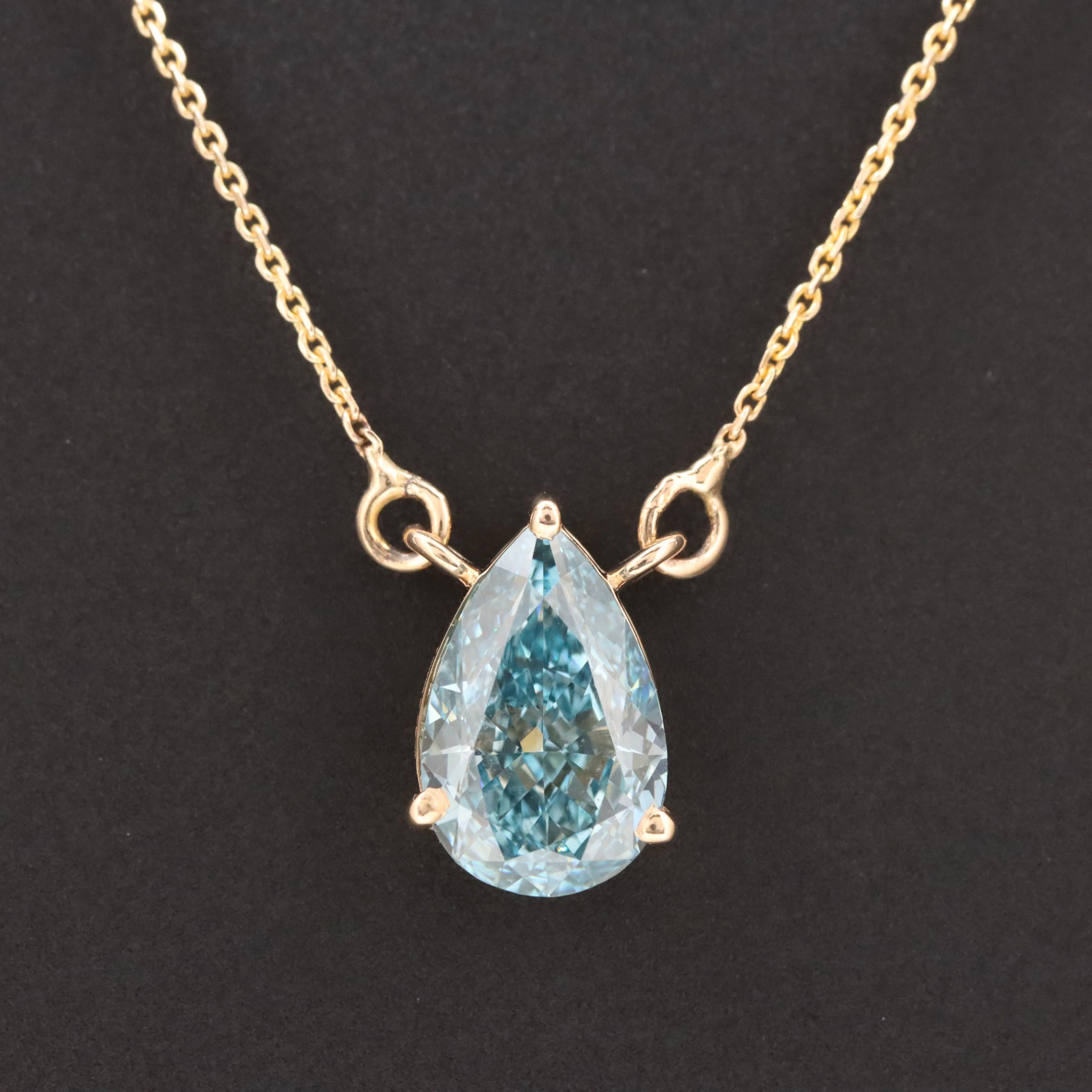 14K 2.07 CT Lab Grown Fancy Blue Diamond Pendant with IGI Report