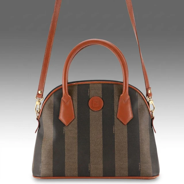 Fendi Dome Two-Way Bag in Pequin Stripe Coated Canvas and Leather