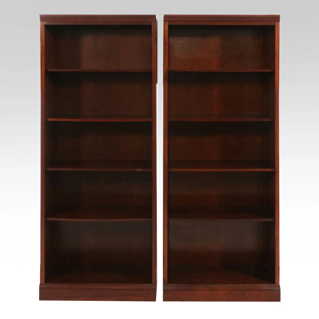 Pair of Home Meridian Contemporary Cherry Bookcases