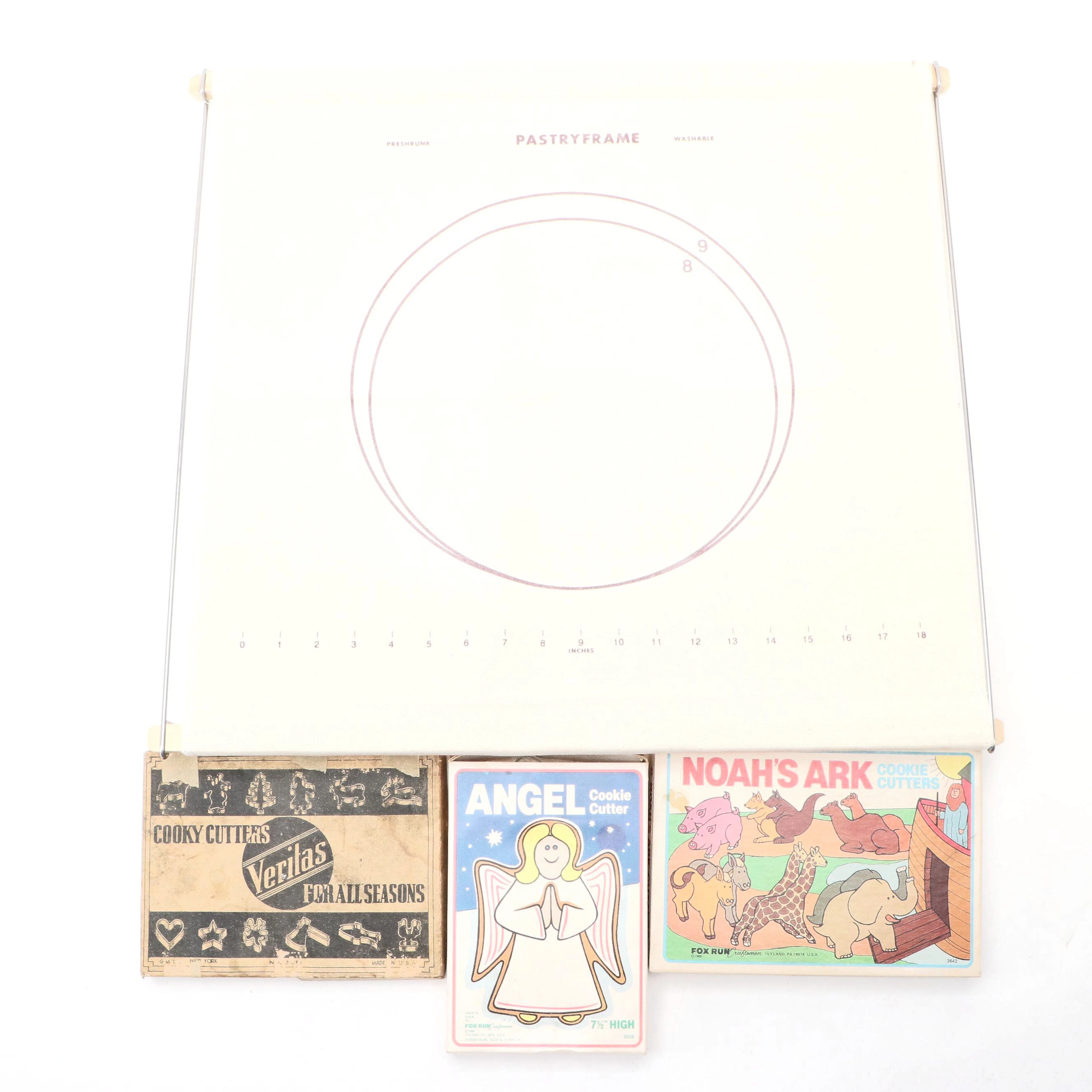 Vintage Cookie Cutters with Pastry Cloth Frame
