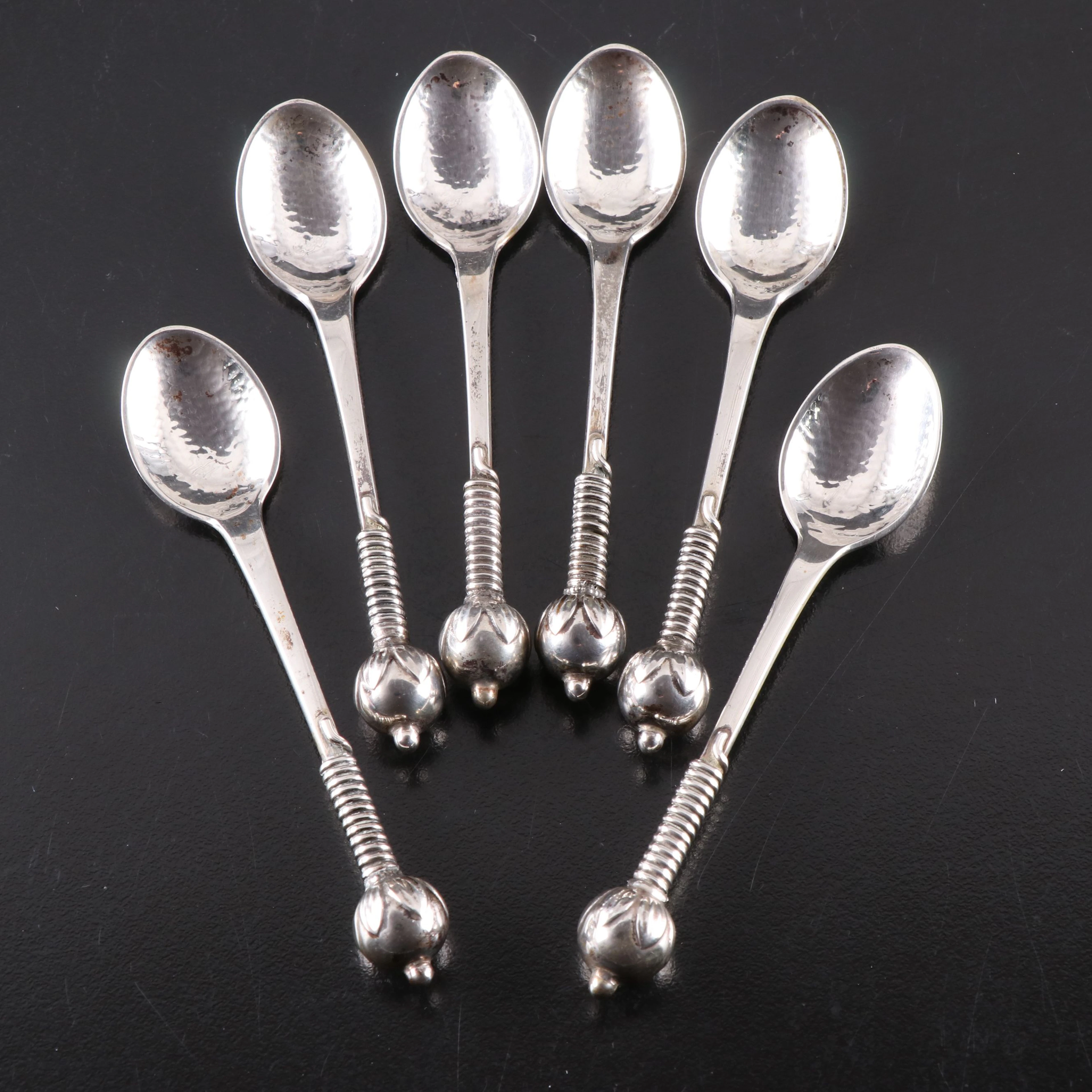 Danish Modern 800 Silver Hammered Bowl Demitasse Spoons, 1955