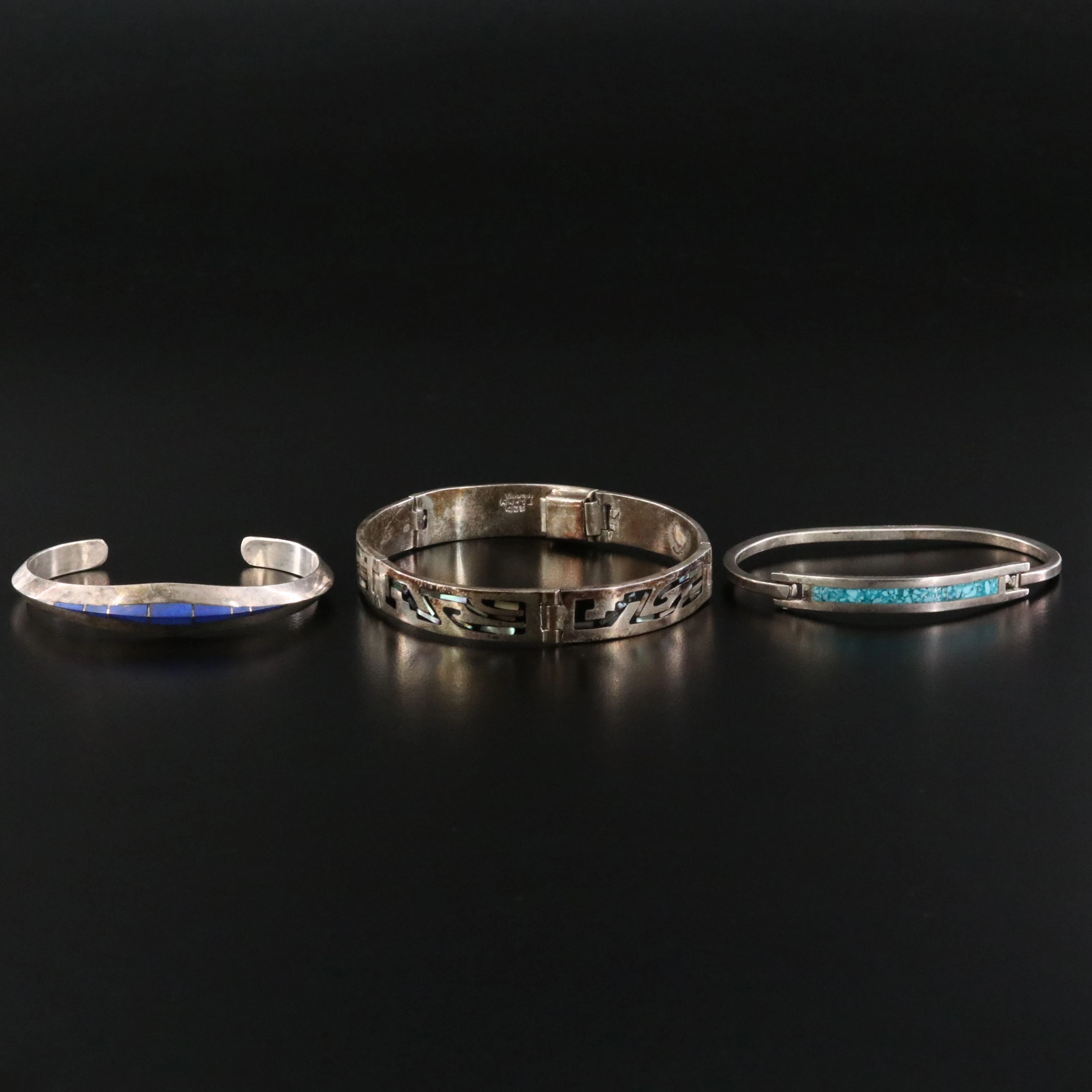 Gemstone Enamel Bracelets Featuring Sterling, Lapis Lazuli and Abalone