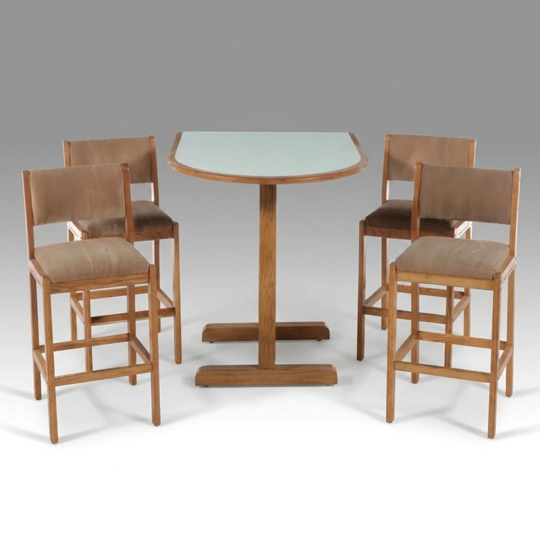 Modernist Oak Five-Piece High-Top Dining Set, Late 20th Century