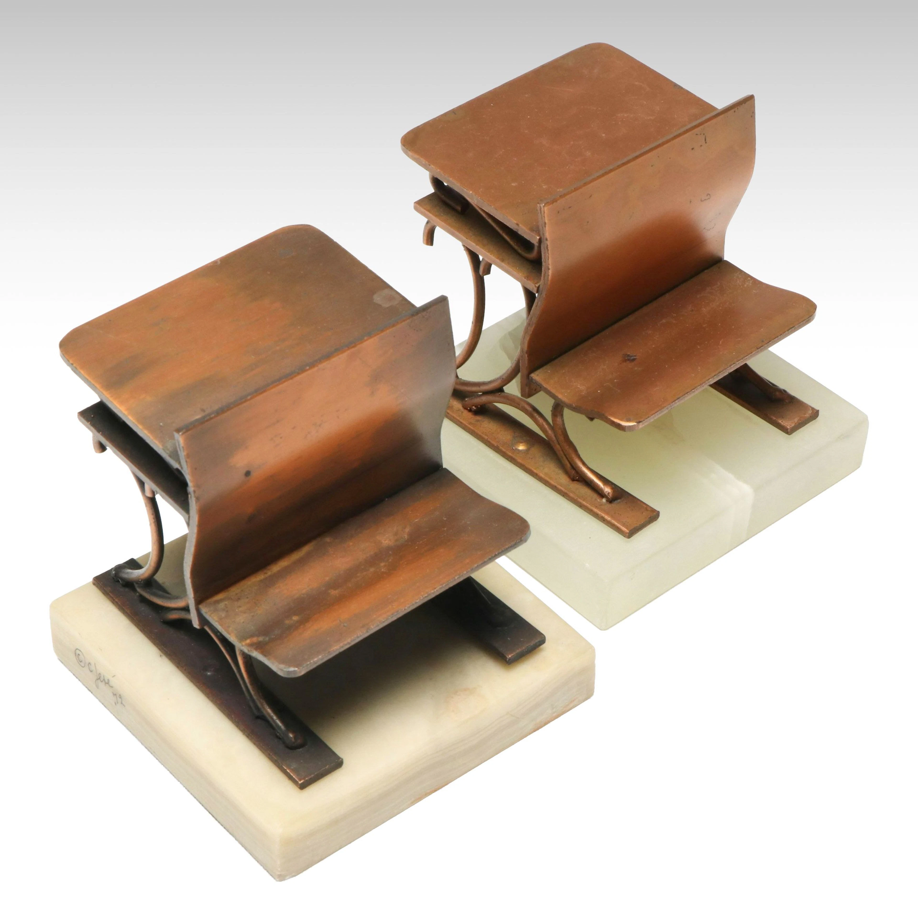 Curtis Jeré Copper and Onyx School Desk Bookends, 1972