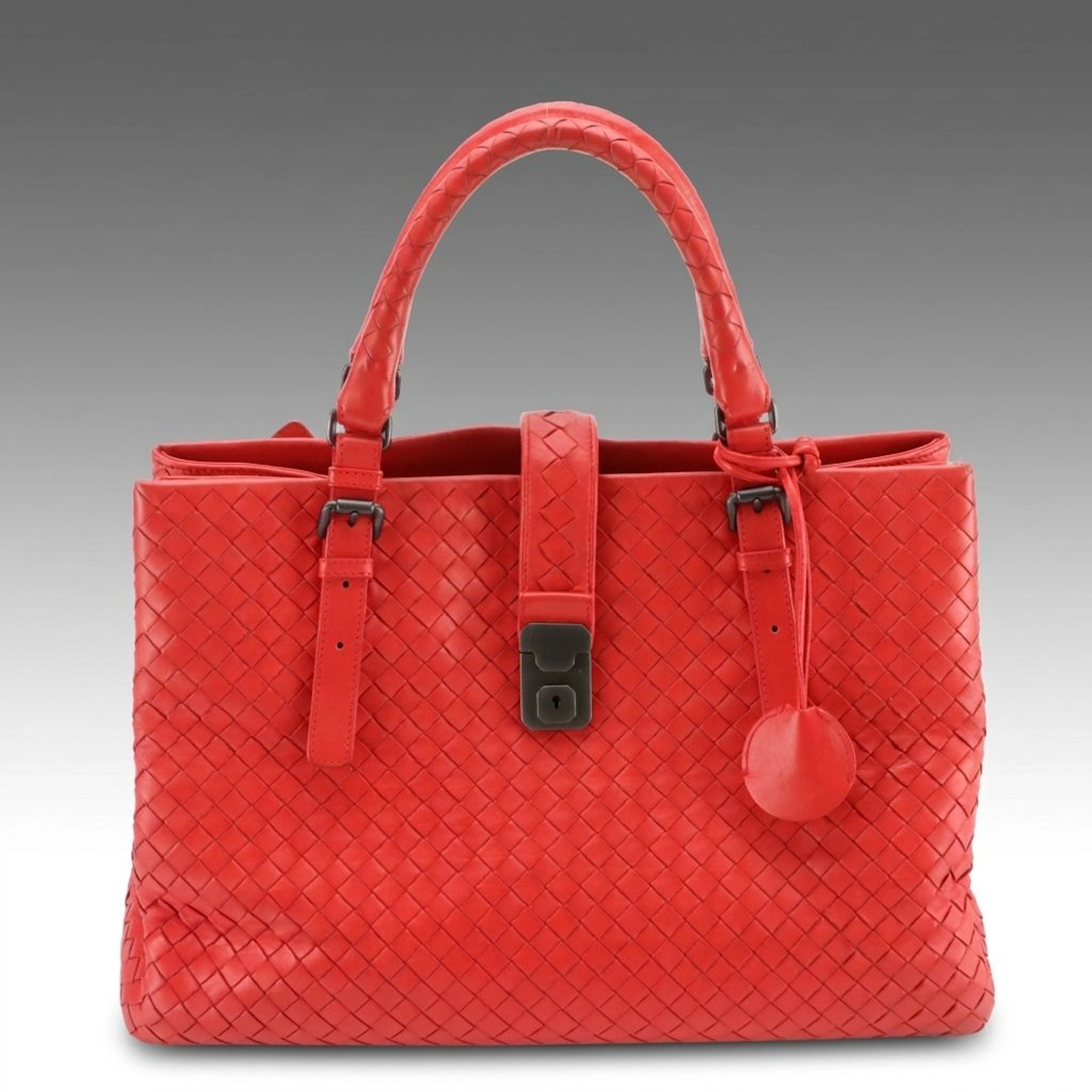 Bottega Veneta Red Intrecciato Nappa Leather Roma Tote Bag
