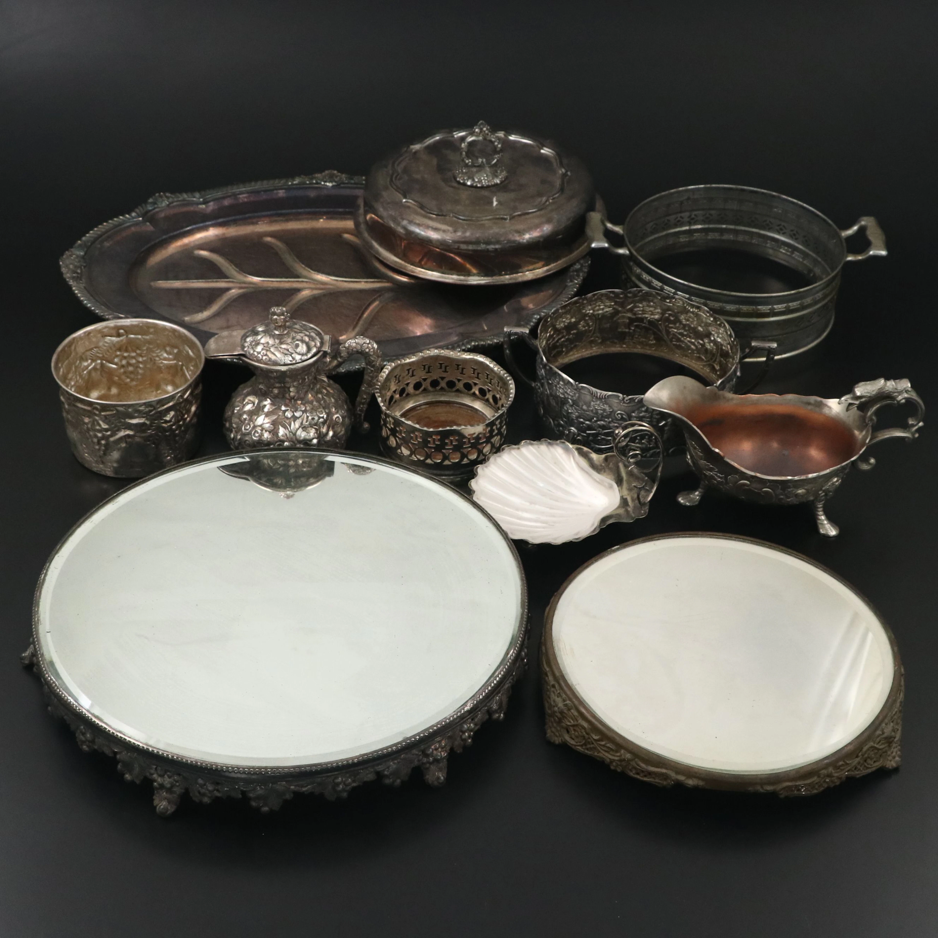 Gorham Silver Plate Meat Platter with Repoussé and More Silver Plate Tableware