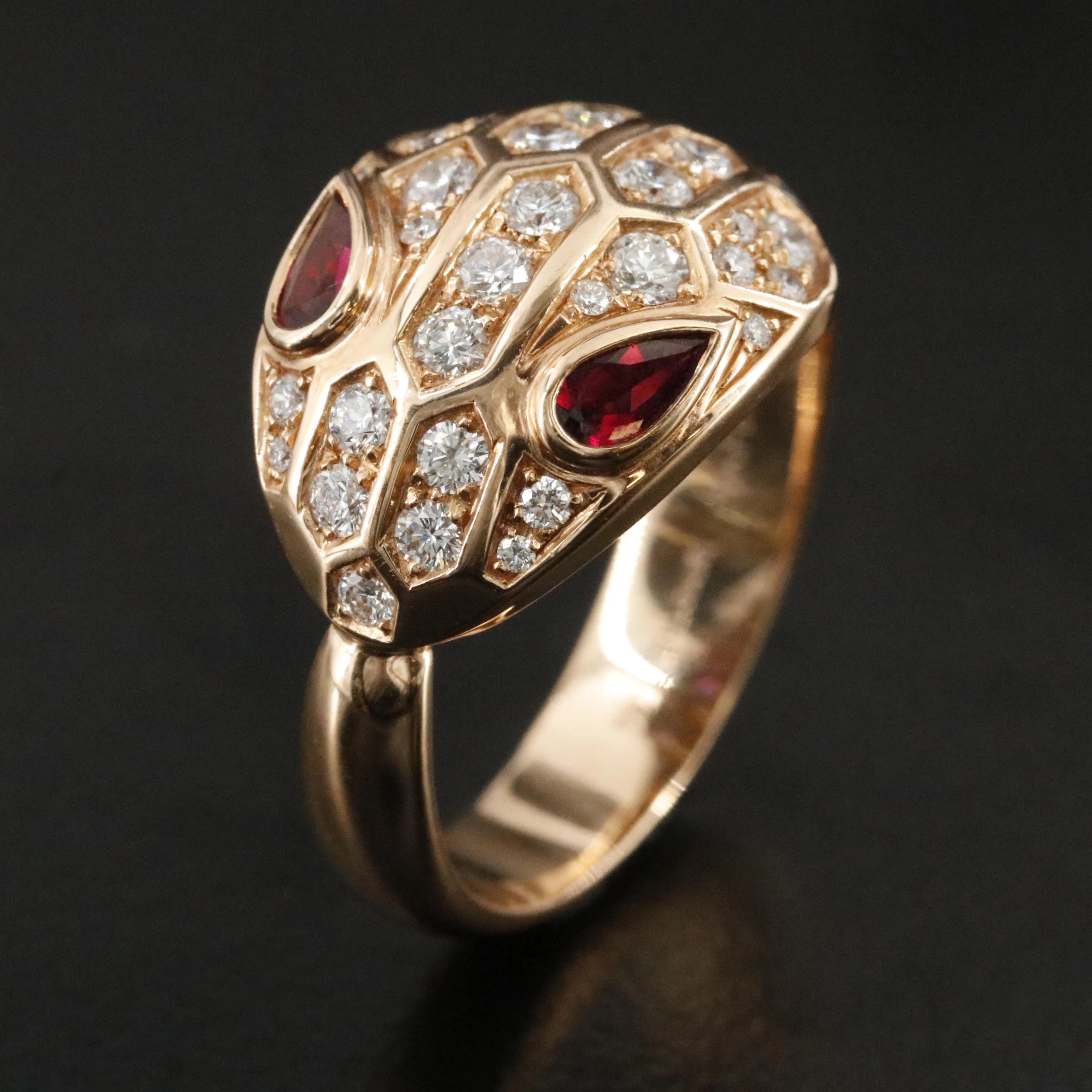 Bulgari Serpenti Seduttori 18K Rose Gold 0.76 CTW Diamond and Rubellite Ring