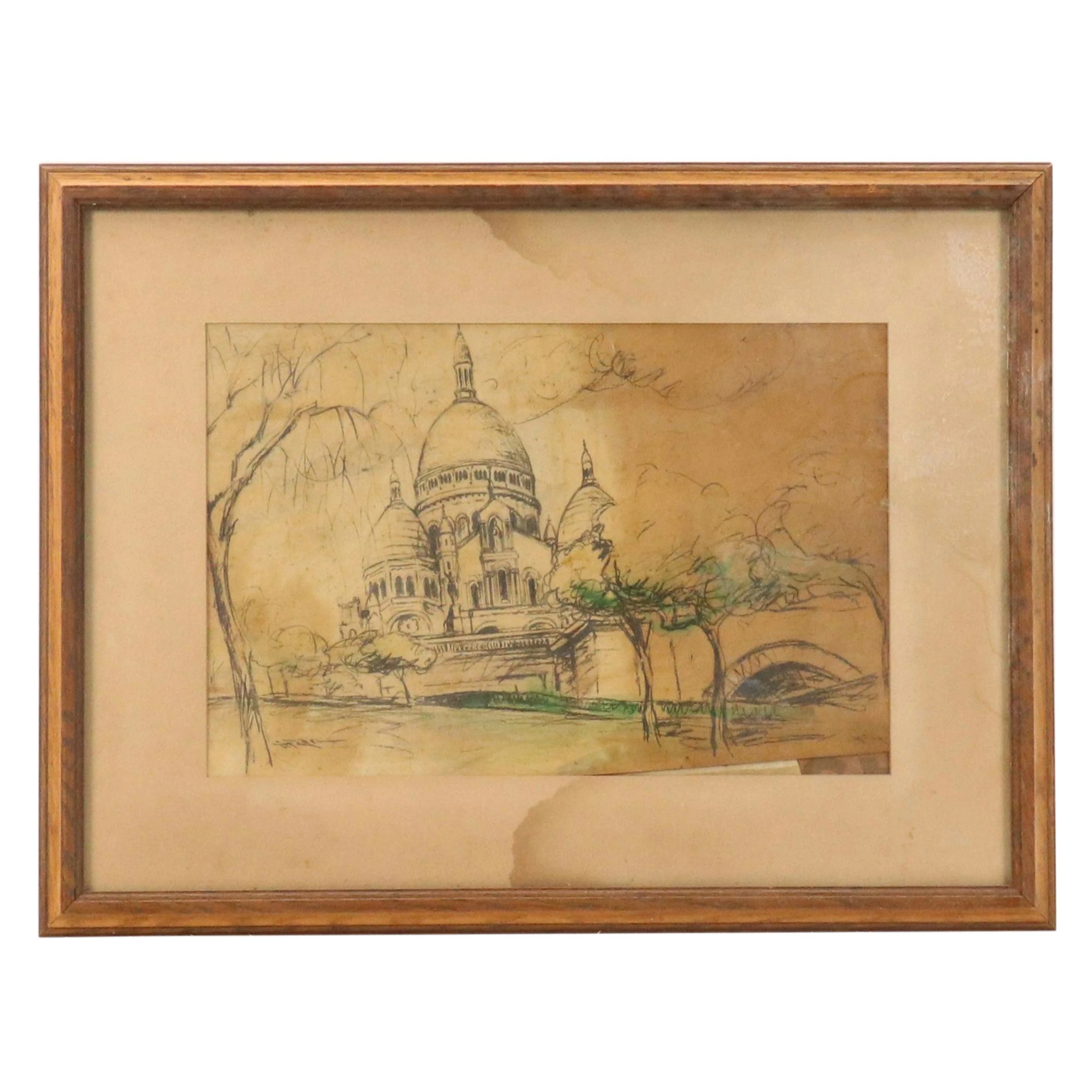 Graphite and Watercolor Drawing of the Basilica of Sacré-Cœur de Montmartre