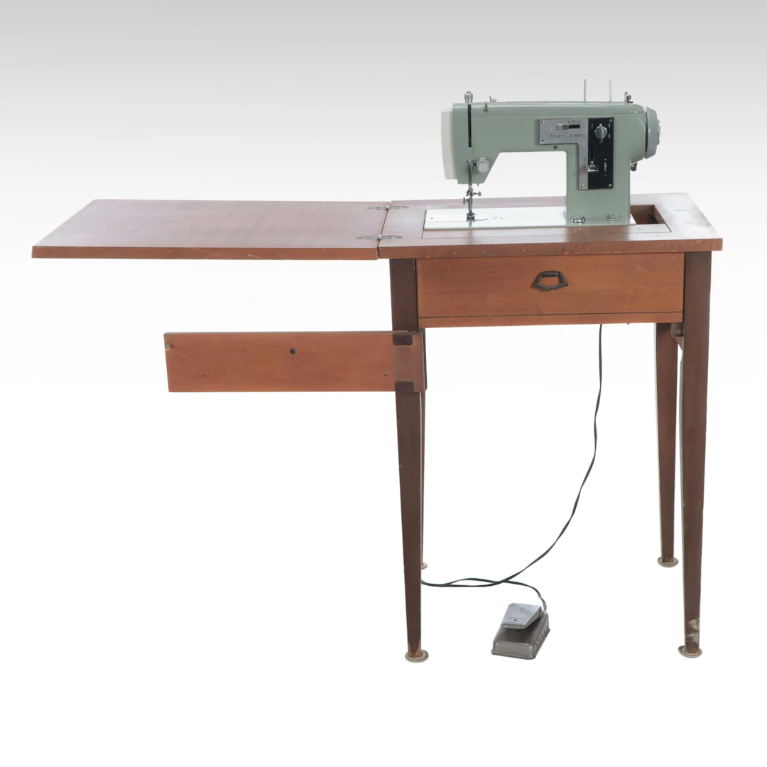 Kenmore Electric Sewing Machine in Sewing Table, Mid to Late 20th C.