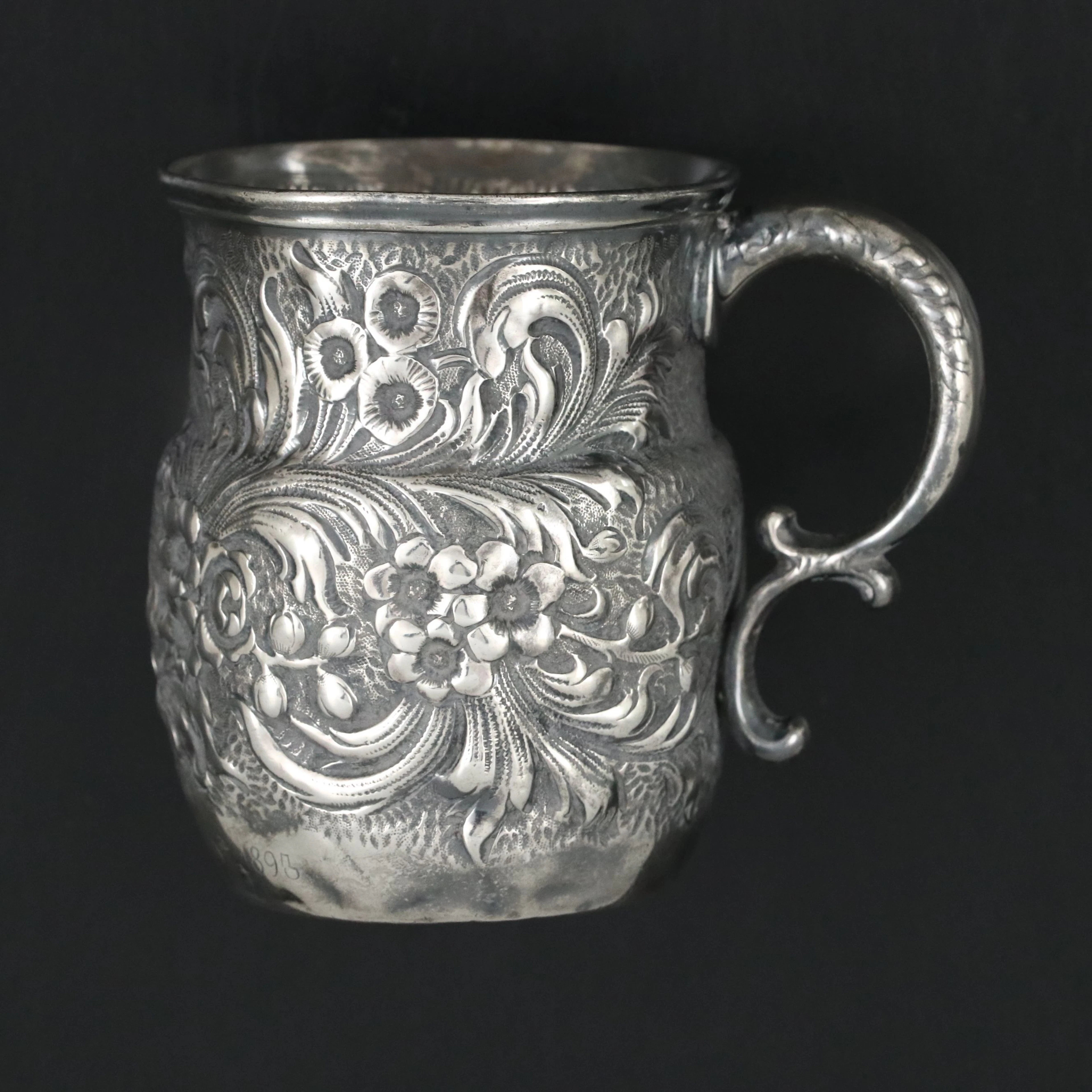American Floral Repoussé Sterling Silver Mug, Vintage