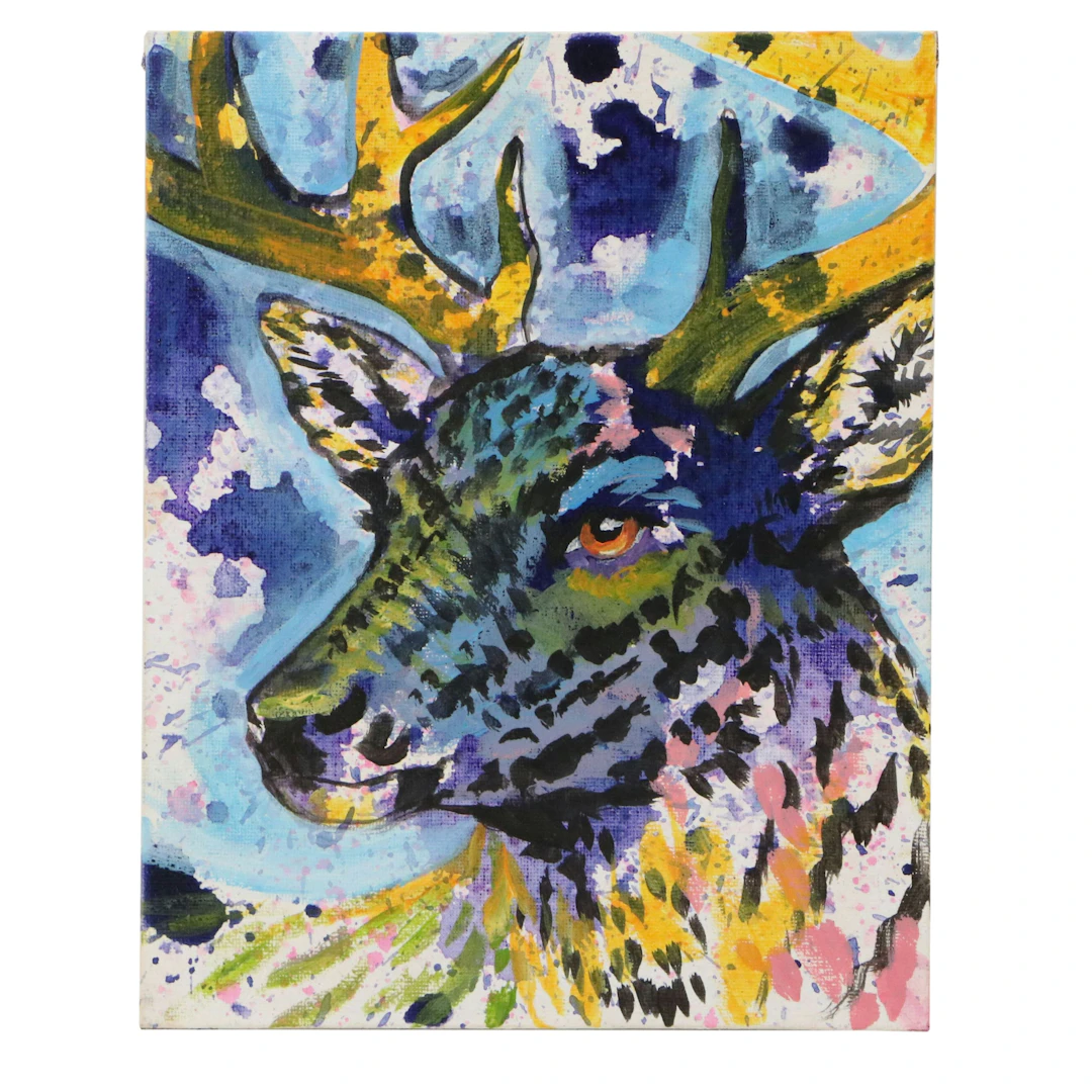 Mary Beck Stylized Mixed Media Painting "Deer Ted," 2026