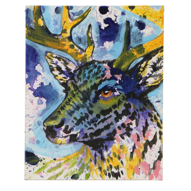 Mary Beck Stylized Mixed Media Painting "Deer Ted," 2026