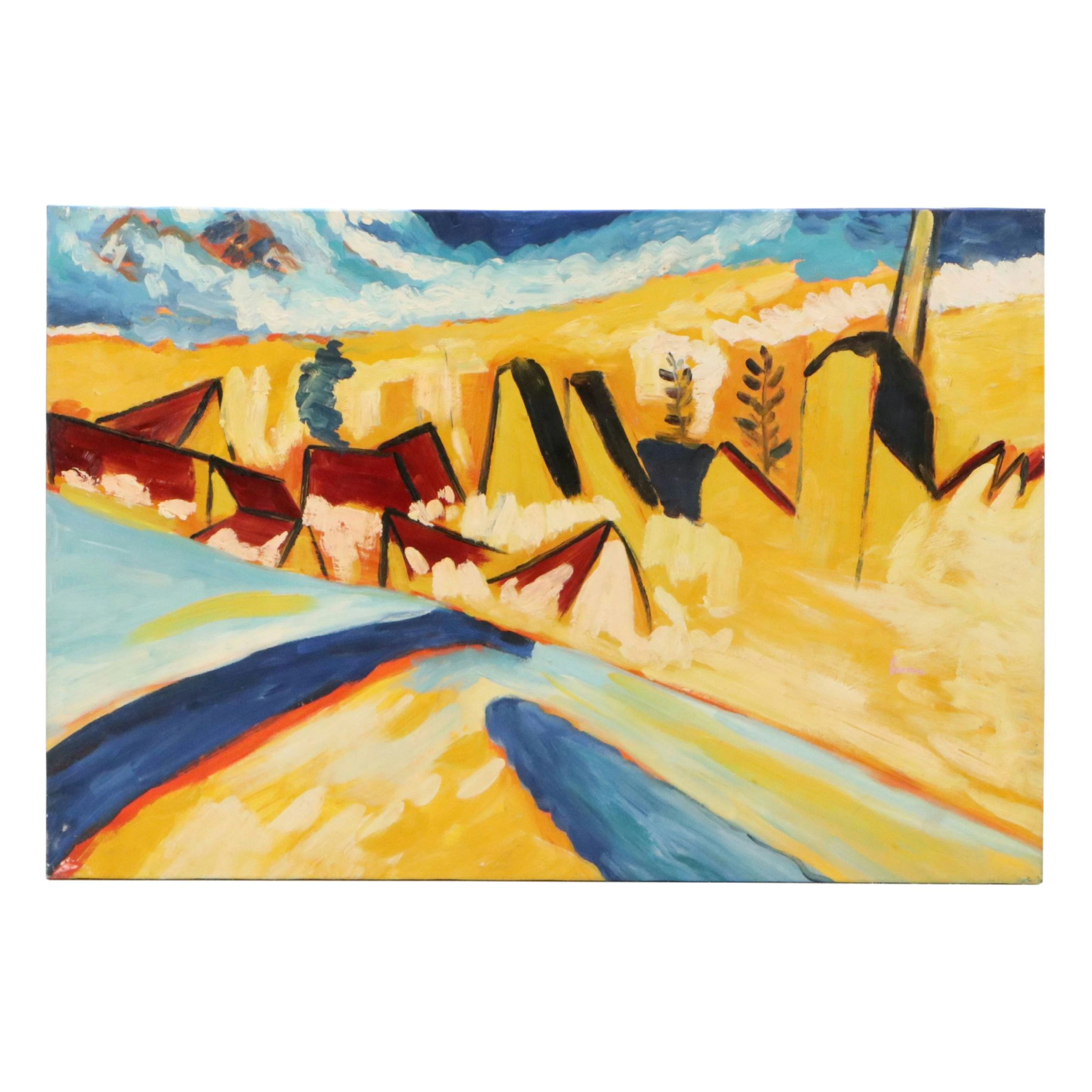 After Wassily Kandinsky Oil Master Copy of "Study in Winter No. 2,"