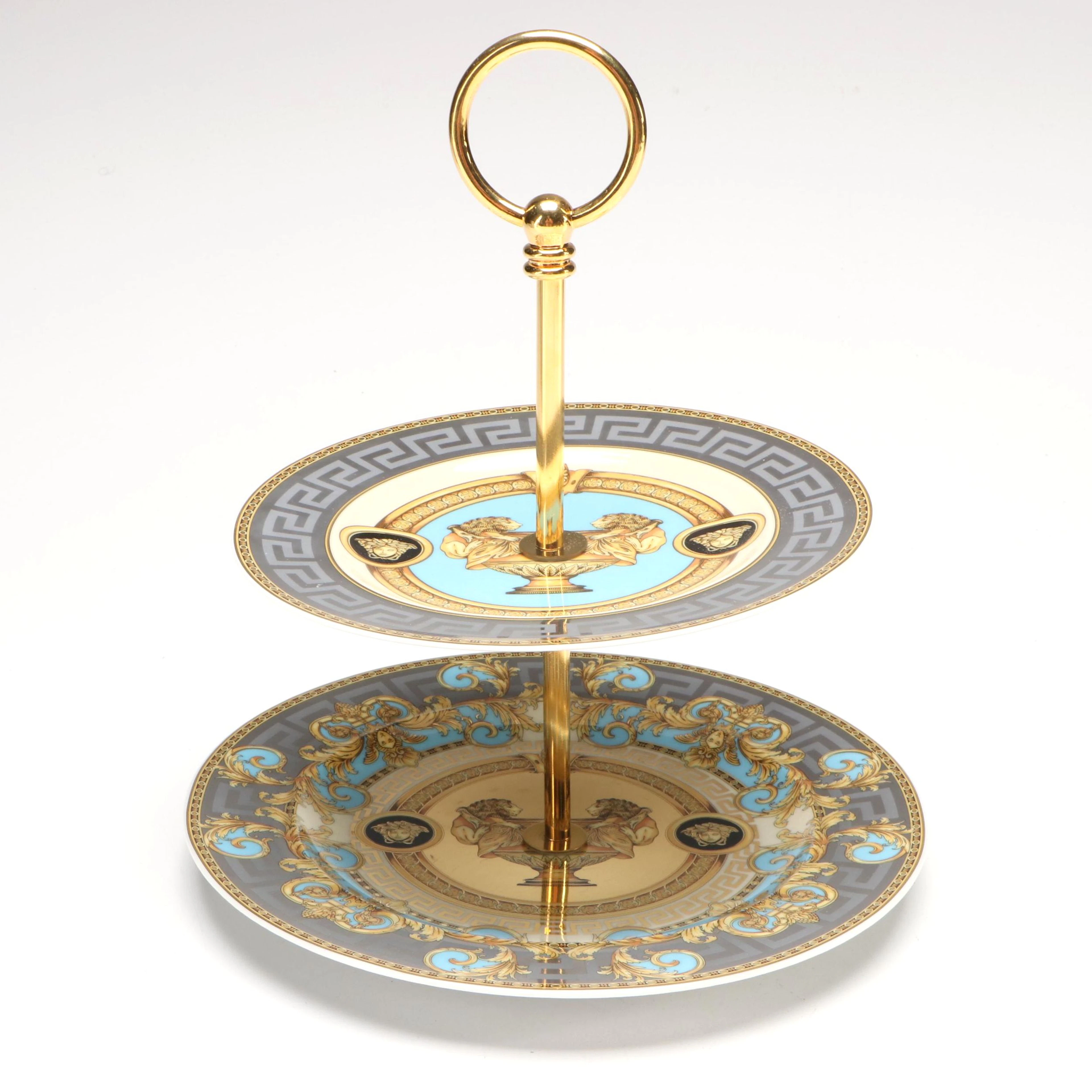 Rosenthal for Versace "Prestige Gala le Bleu" Porcelain Tiered Serving Tray