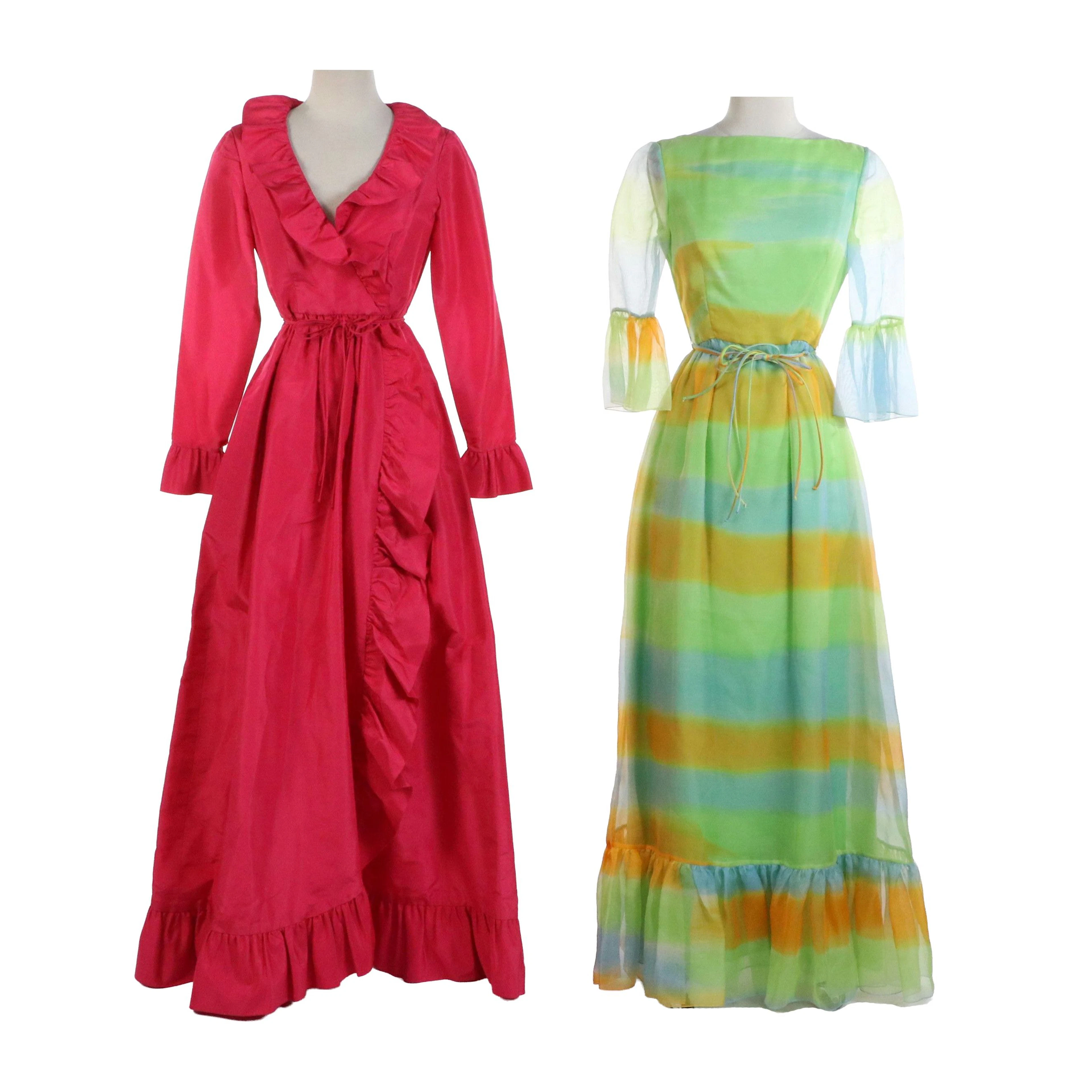 Mollie Parnis Boutique Ruffle Trim Organza and Taffeta Evening Dresses, Vintage
