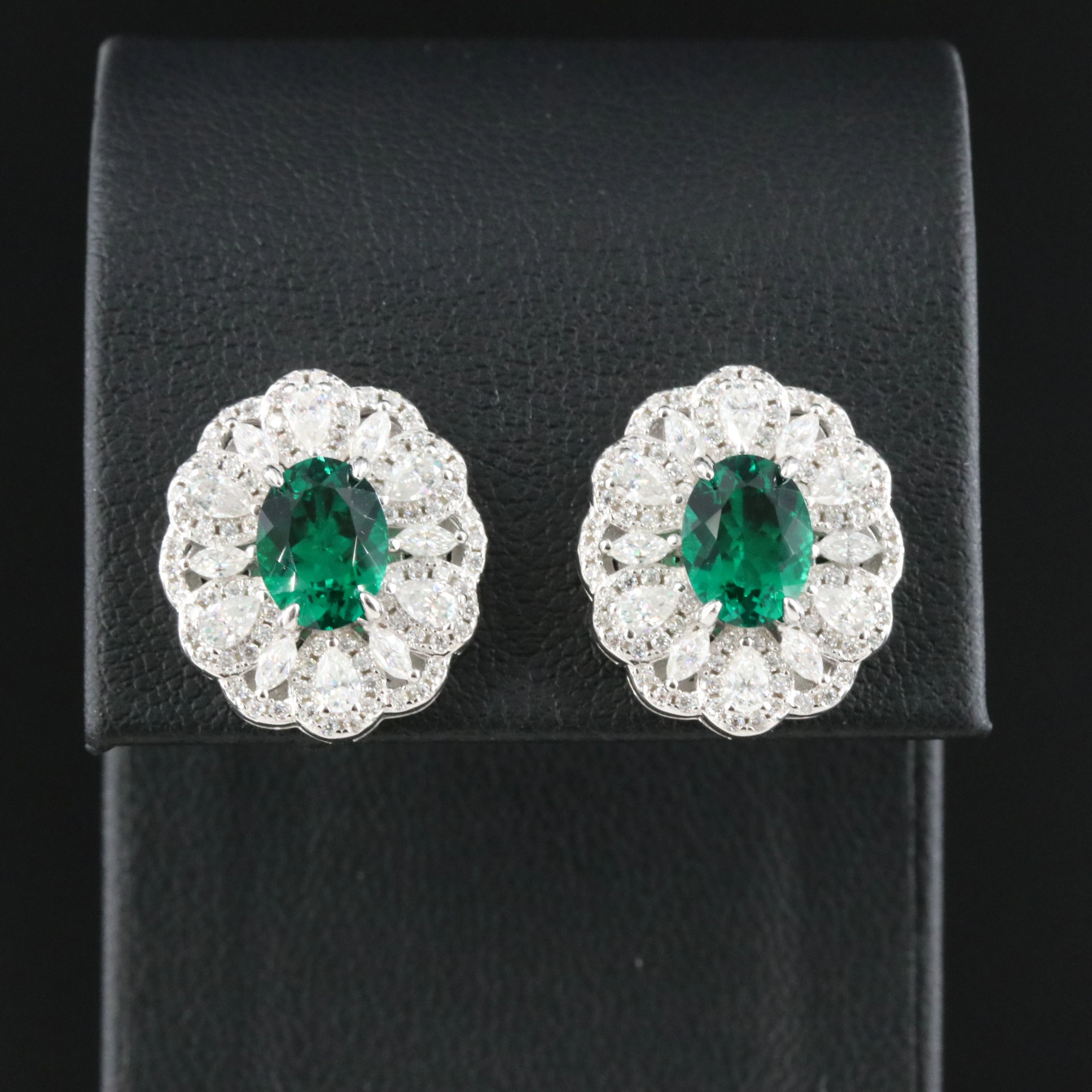 Sterling Emerald and Moissanite Earrings