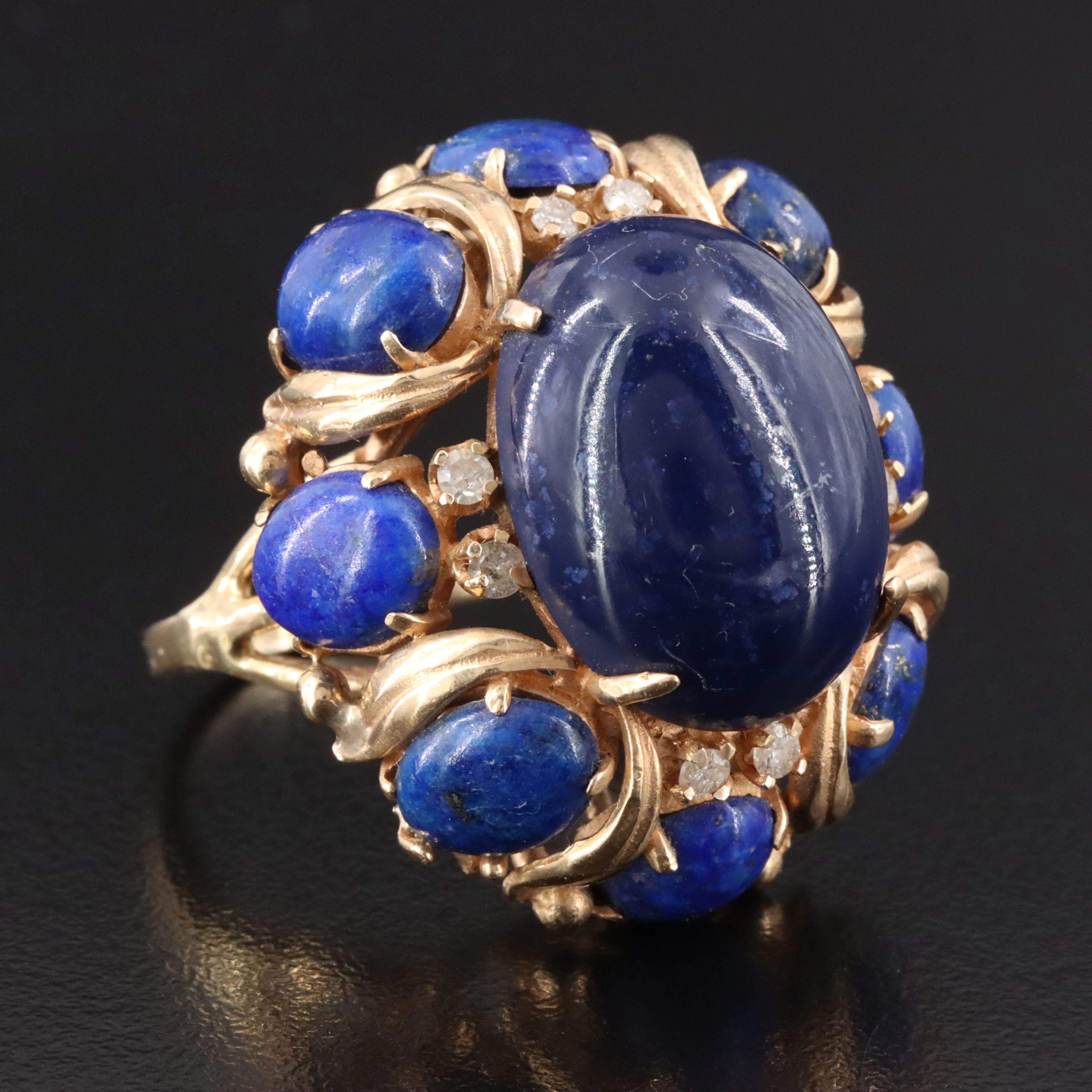 14K Lapis Lazuli and Diamond Cocktail Ring