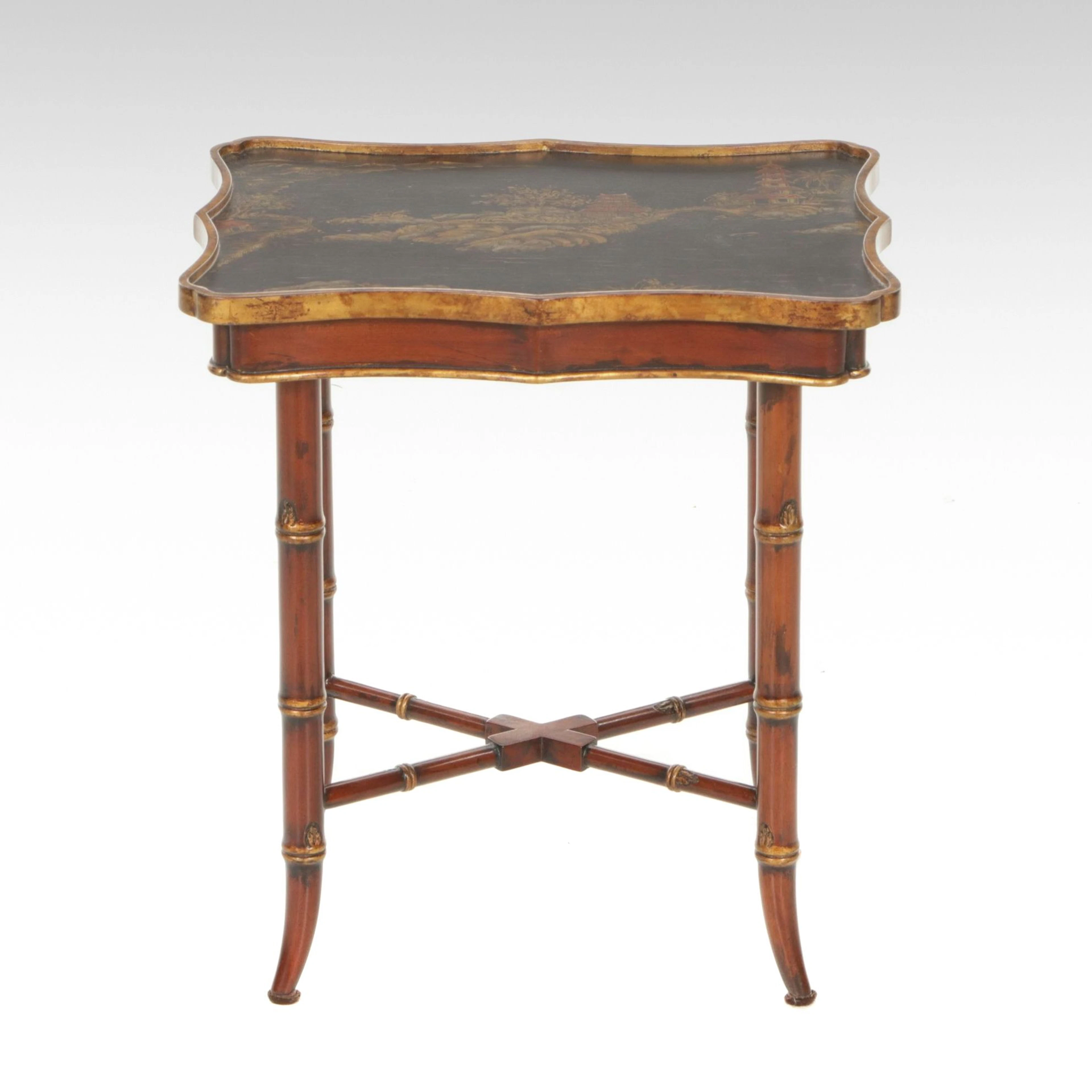 Chinoiserie Painted Accent Table with Faux Bamboo Legs