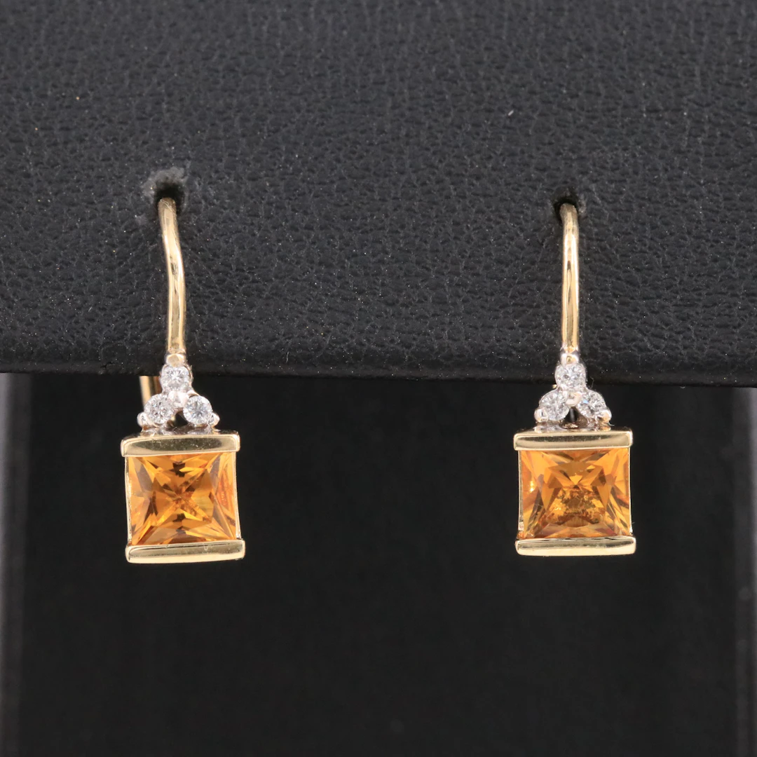 10K Citrine and Diamond Earrings