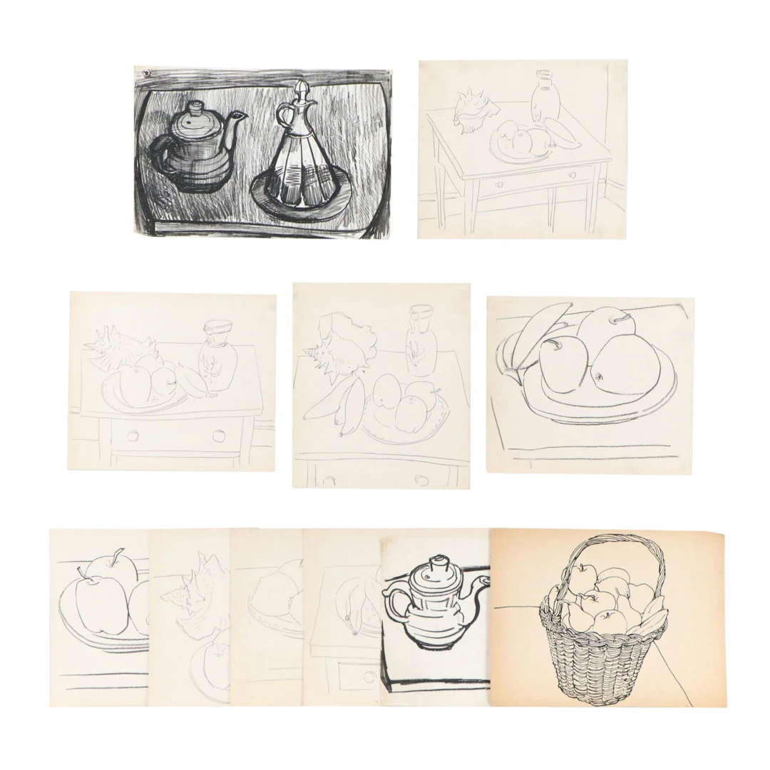 Achillo "Achi" Sullo Ink, Graphite, and Pastel Drawings of Still Life