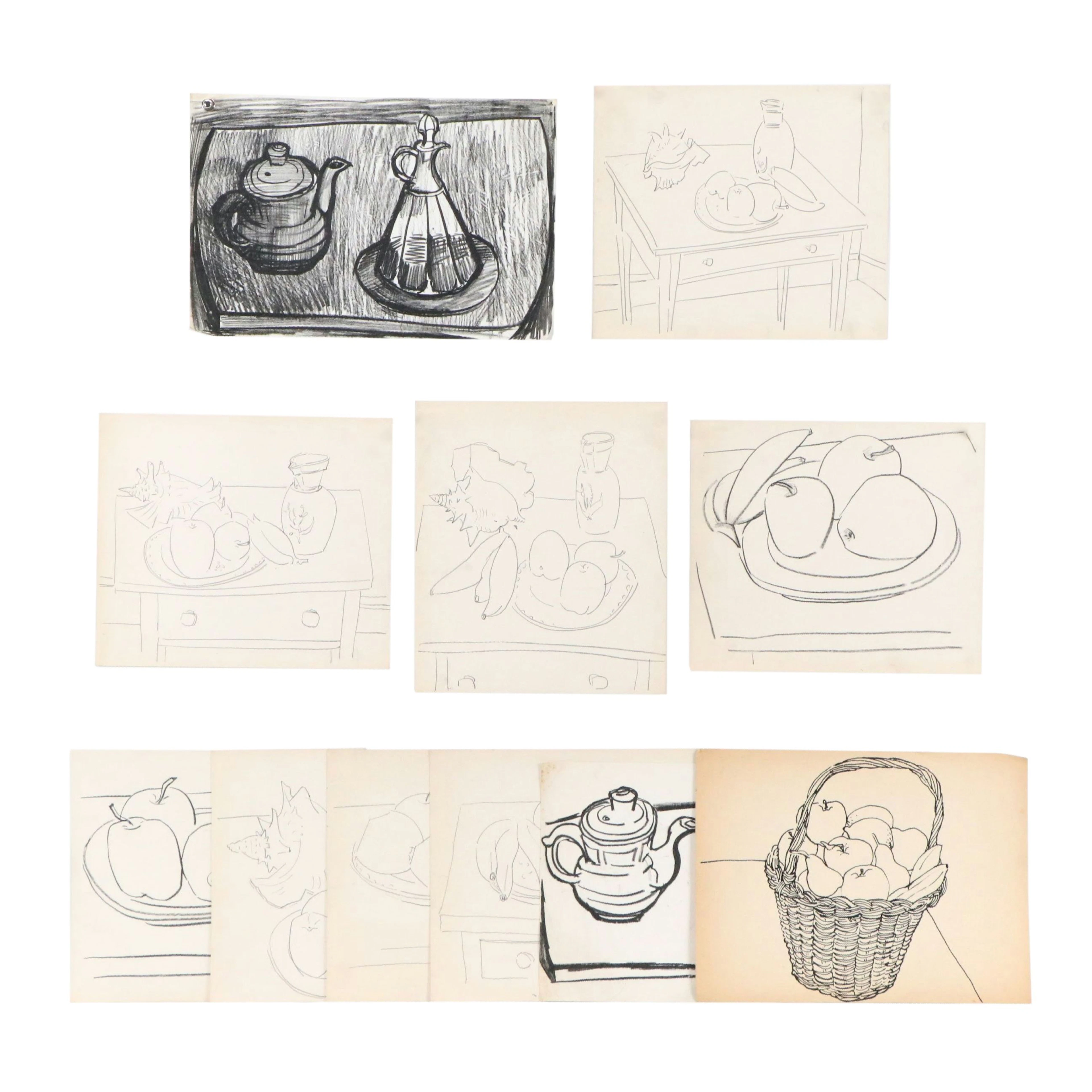 Achillo "Achi" Sullo Ink, Graphite, and Pastel Drawings of Still Life