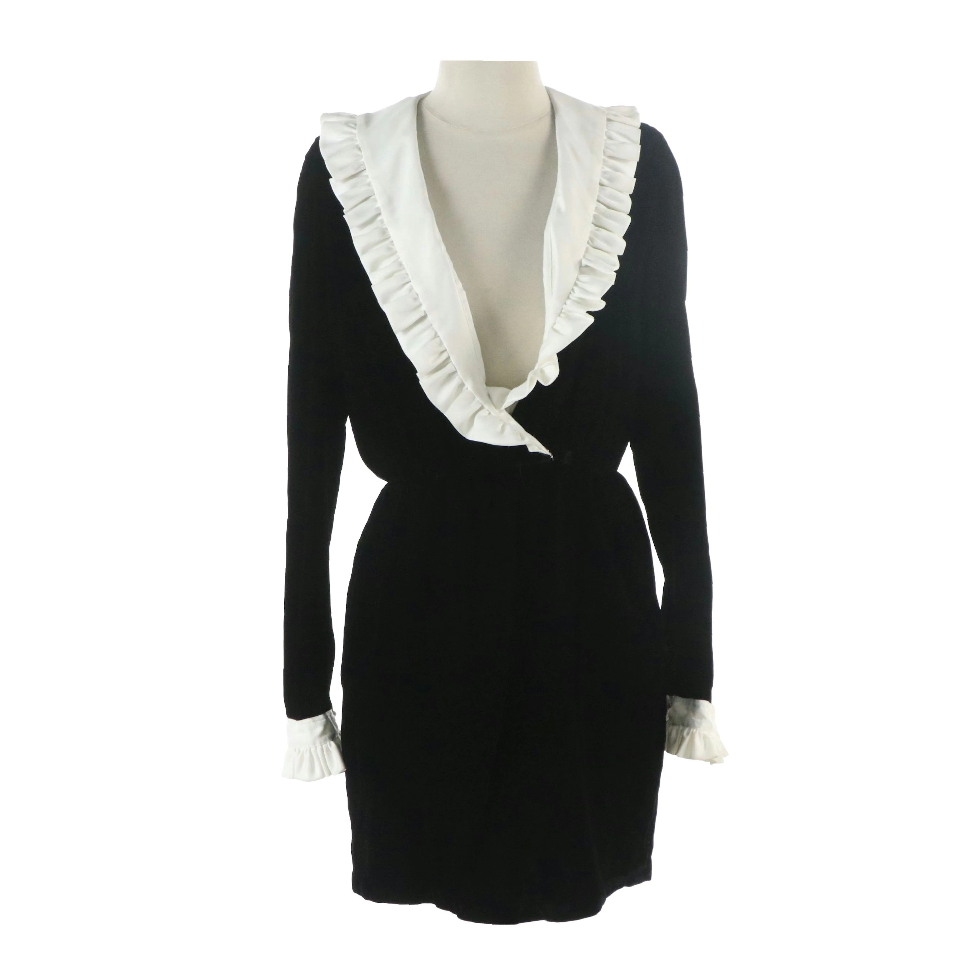 Miss O by Oscar de la Renta Velvet Cocktail Dress with Ruffled Collar and Cuffs