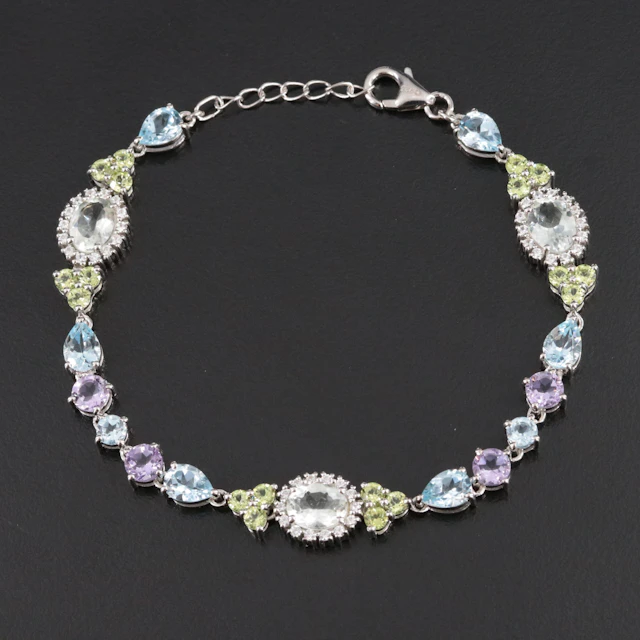 Sterling Bracelet Featuring Prasiolite and Peridot with White Zircon Accents