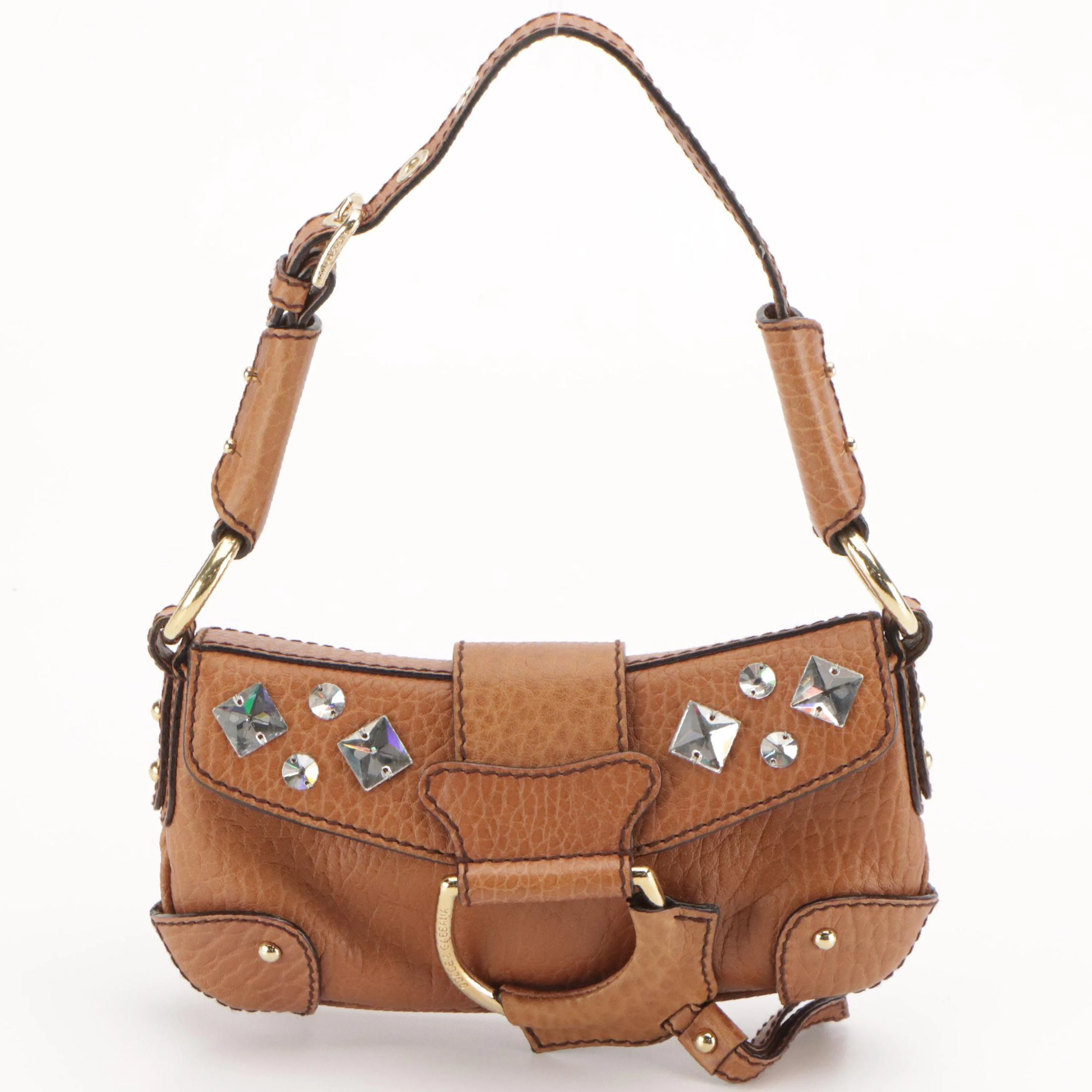Dolce & Gabbana Mini D-Ring Hobo Shoulder Bag in Embellished Brown Leather