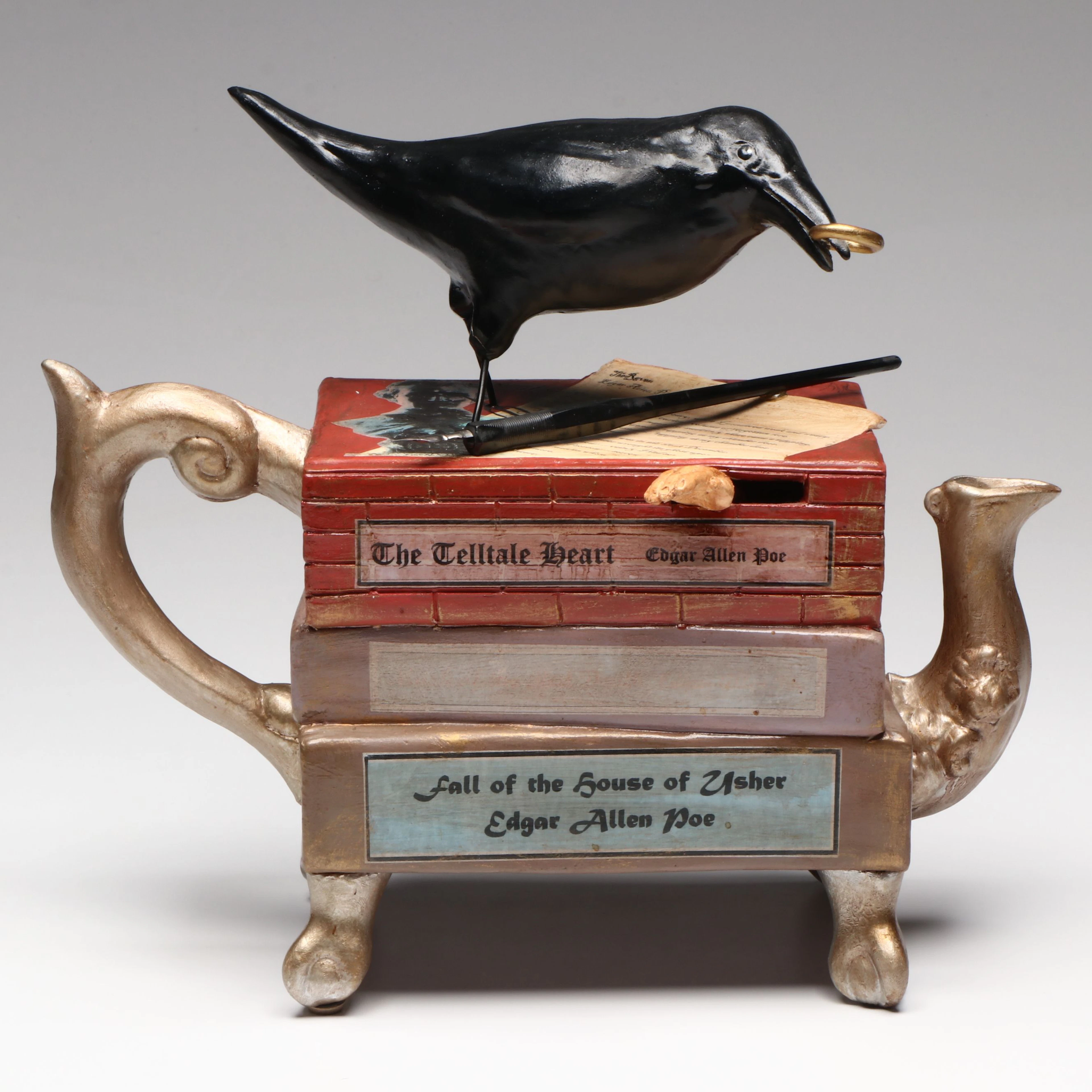 Edgar Allen Poe Crow Themed Ceramic Whimsical Decorative Teapot