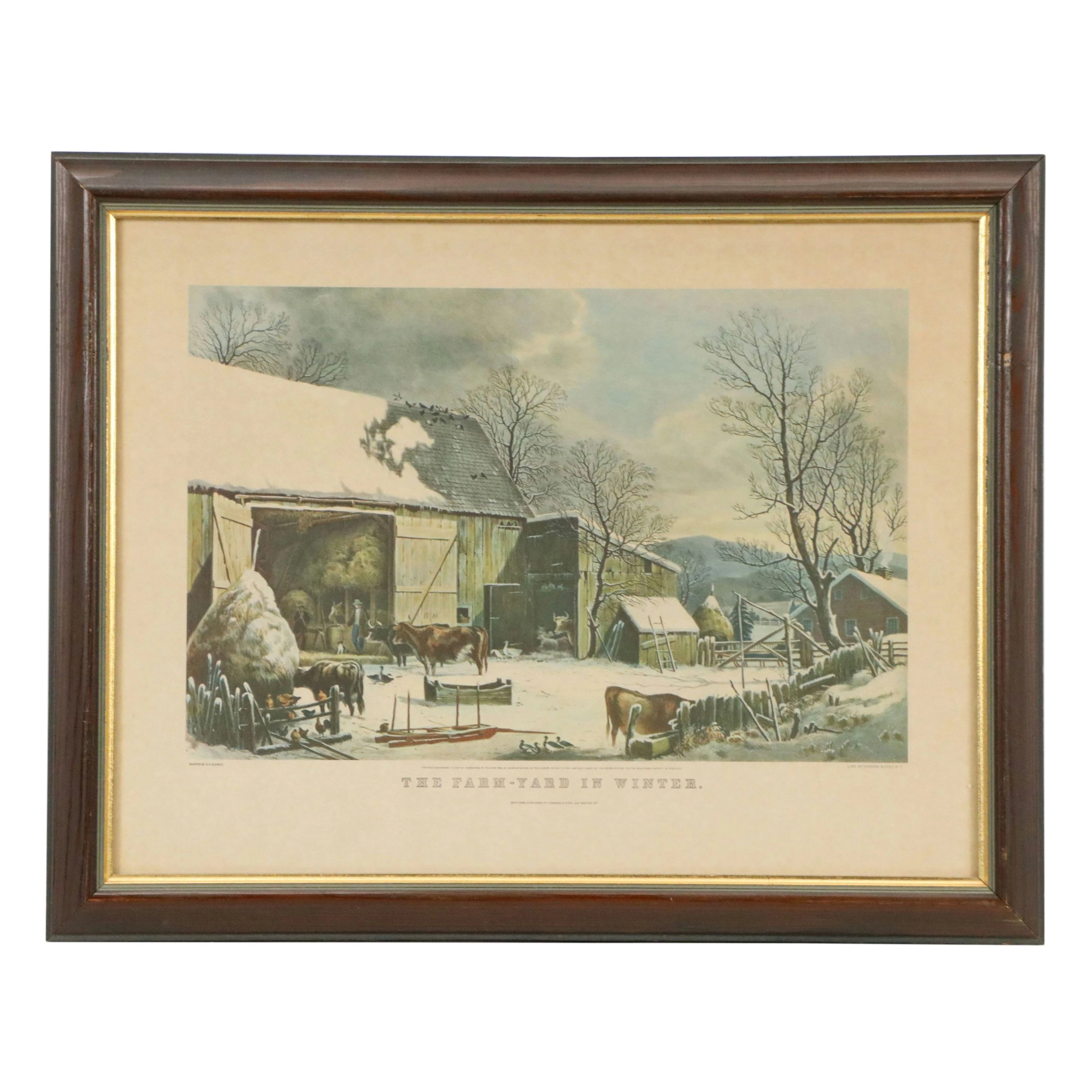 Offset Lithograph After Currier and Ives "The Farm-Yard in Winter"