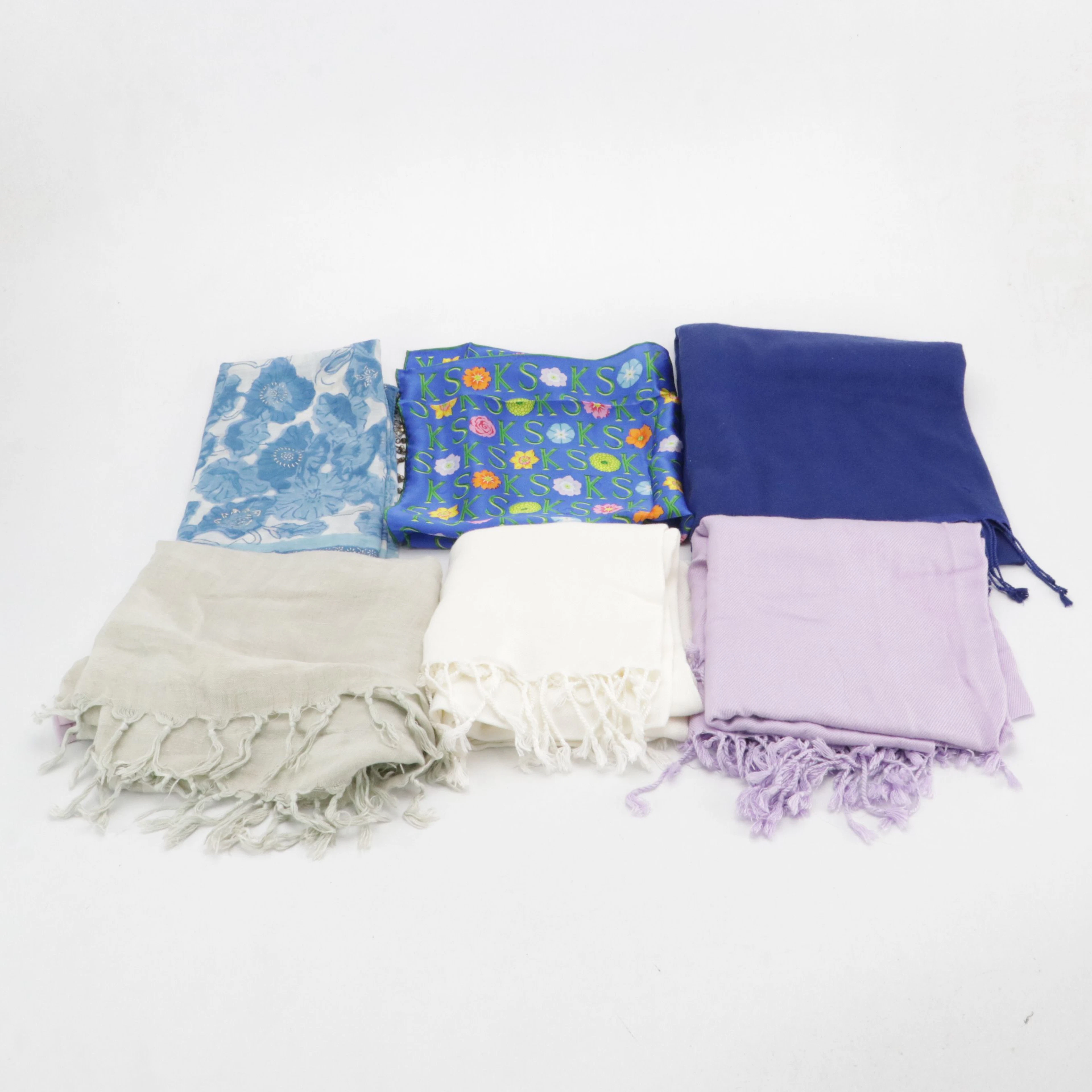Ken Scott Silk Square Scarf, Calypso Linen Fringe Shawl, Pashminas, and More