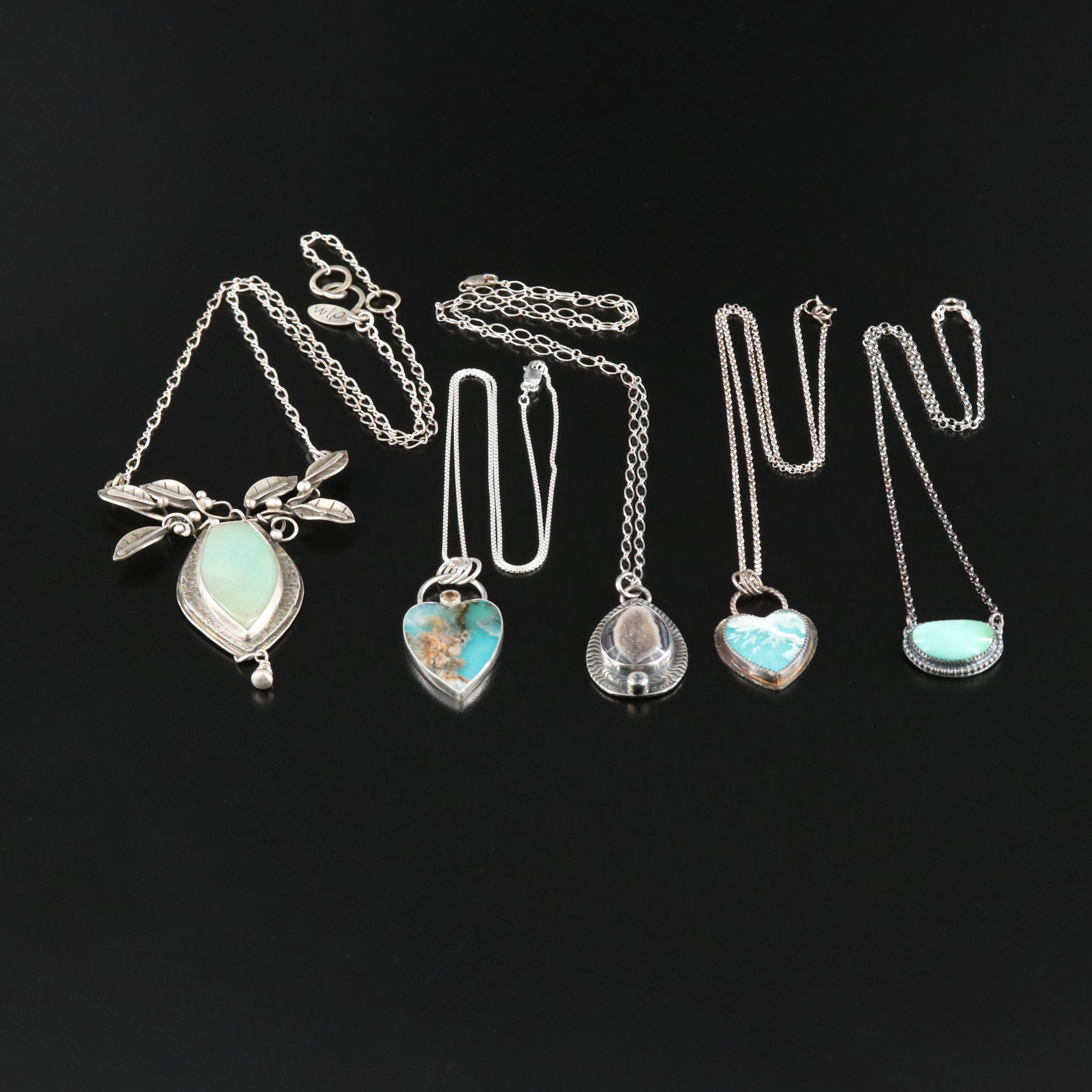 Agate, Turquoise and 999 Silver Featured in Sterling Necklaces