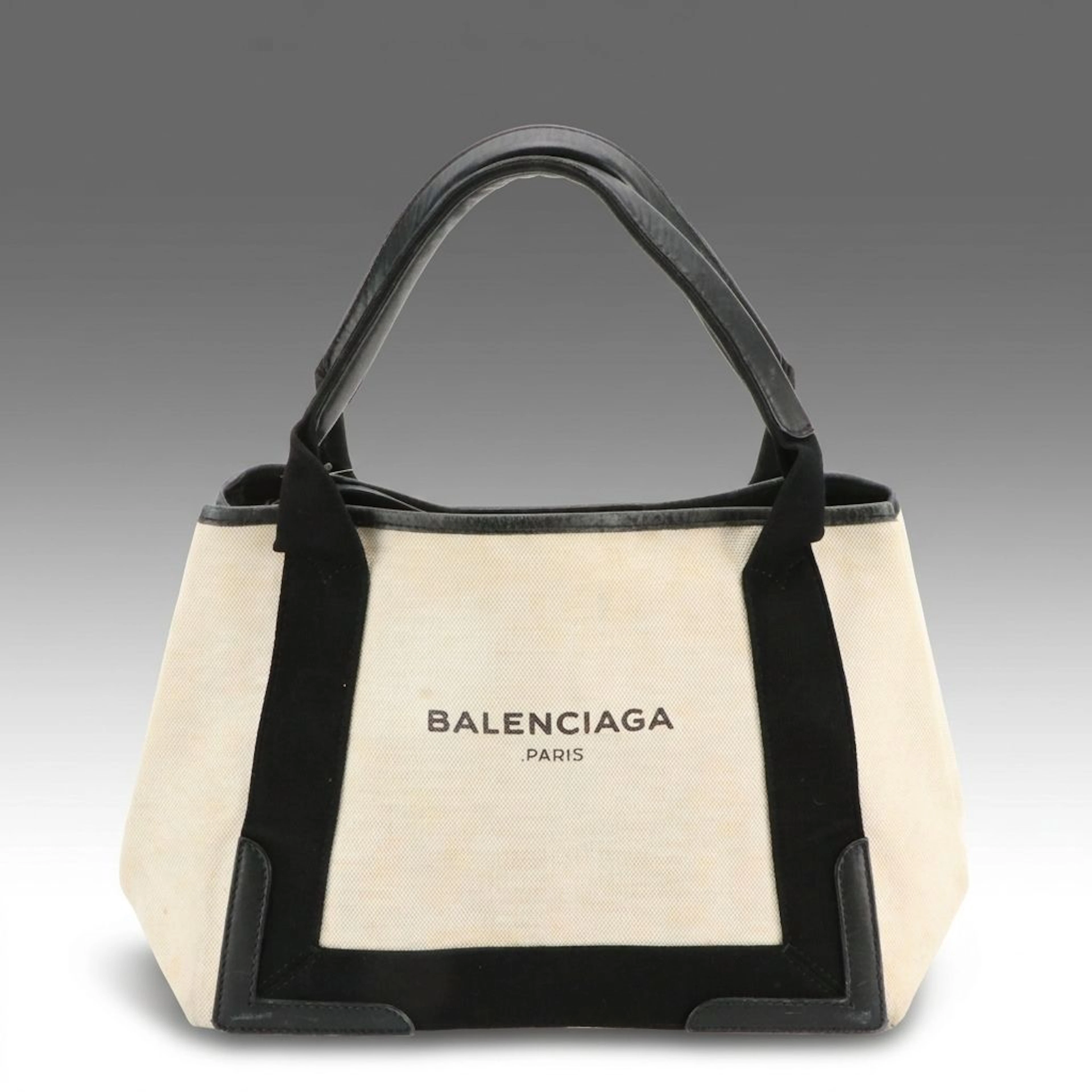Balenciaga Small Cabas Tote Bag & Zip Pouch in Black and White Canvas & Leather