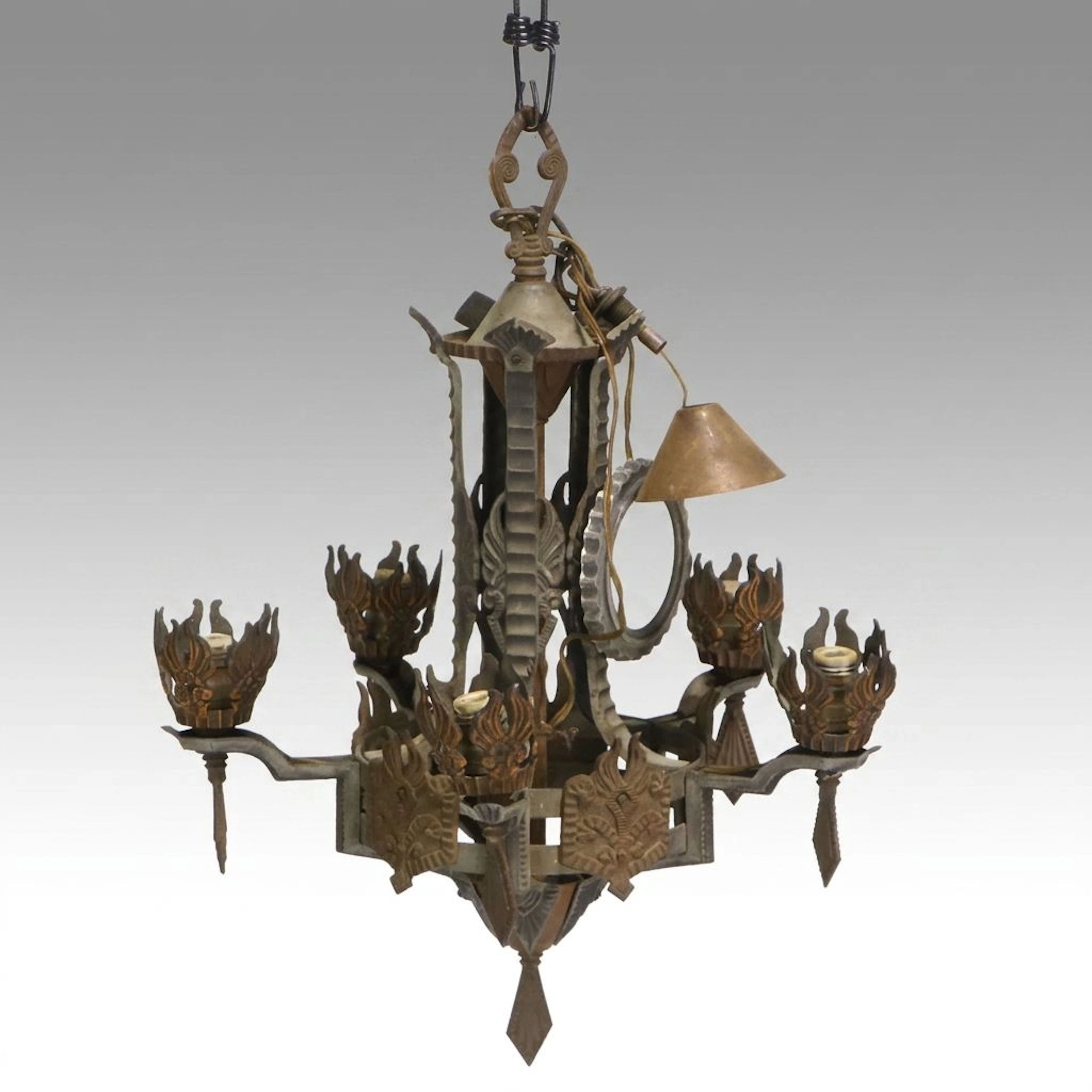 Art Deco Transitional Style Ornate Painted Metal and Iron Chandelier