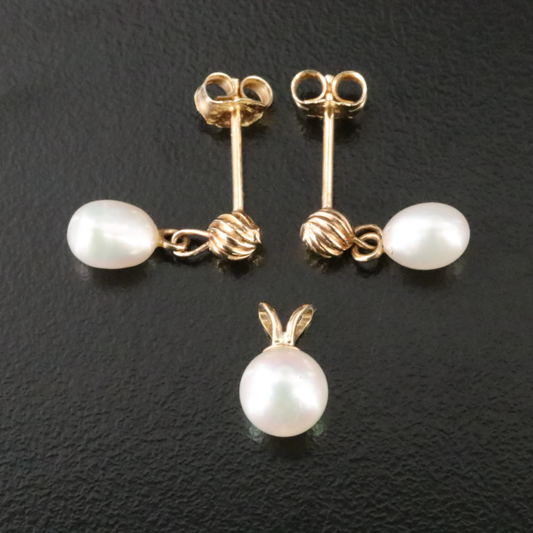14K Pearl Pendant and Earrings