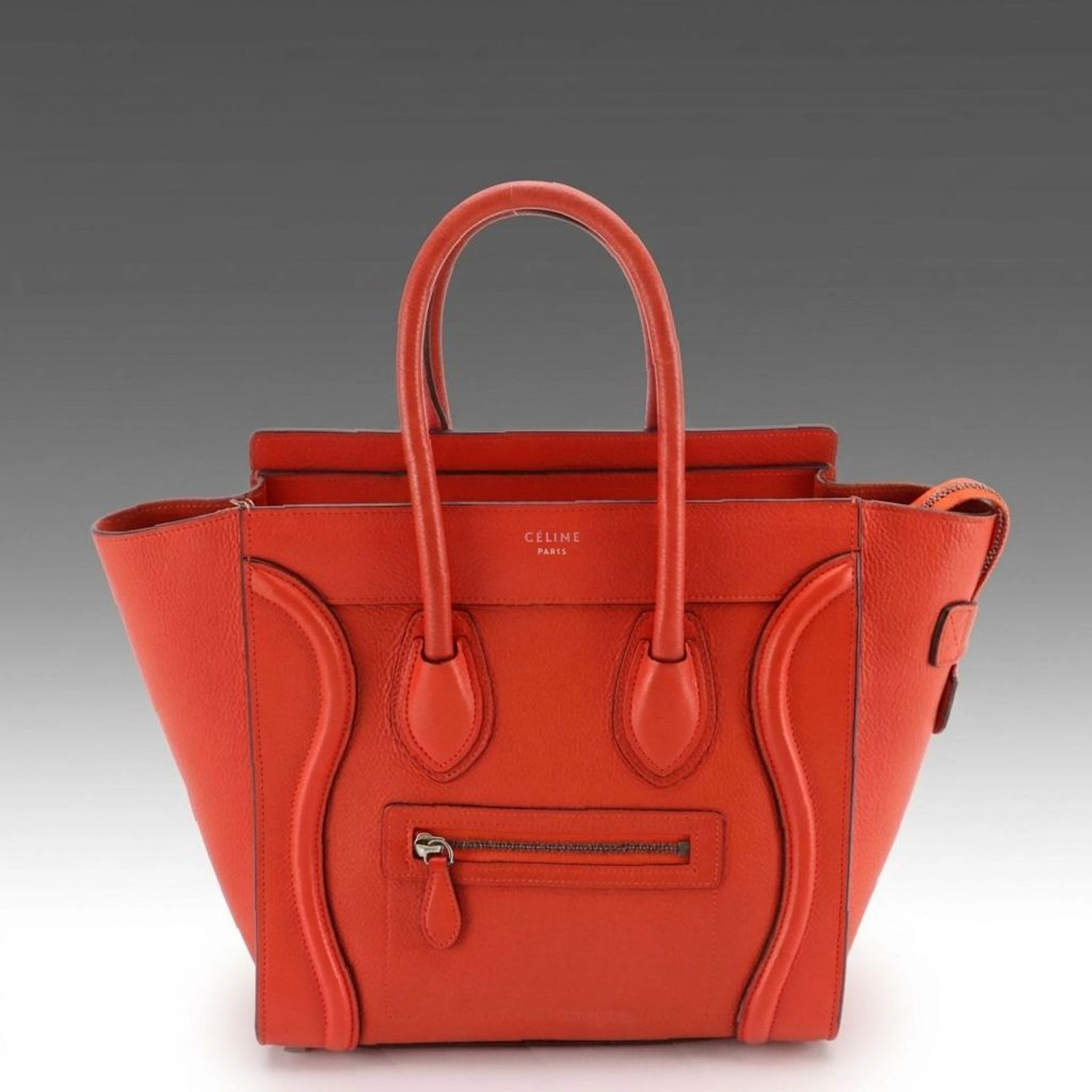 Céline Micro Luggage Handbag in Orange Grained Calfskin Leather