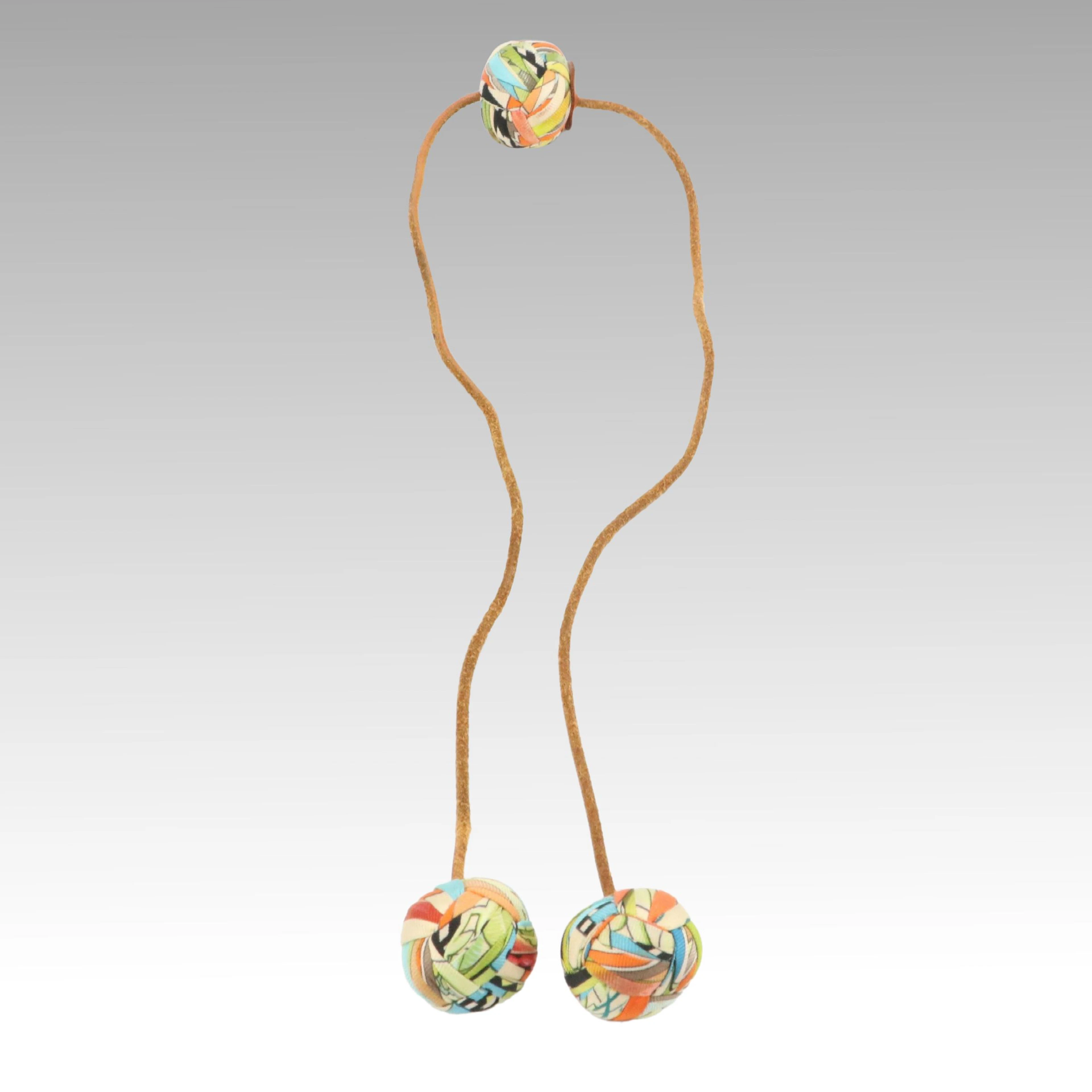 Hermès Bonbon Pompon Bag Charm in Silk Twill and Leather