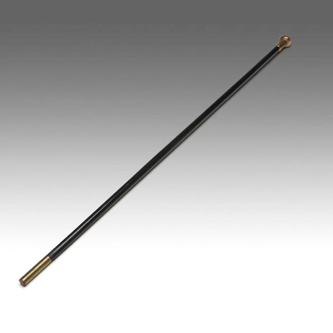 Victorian Gilt Embossed Handled Walking Stick, Late 19th Century