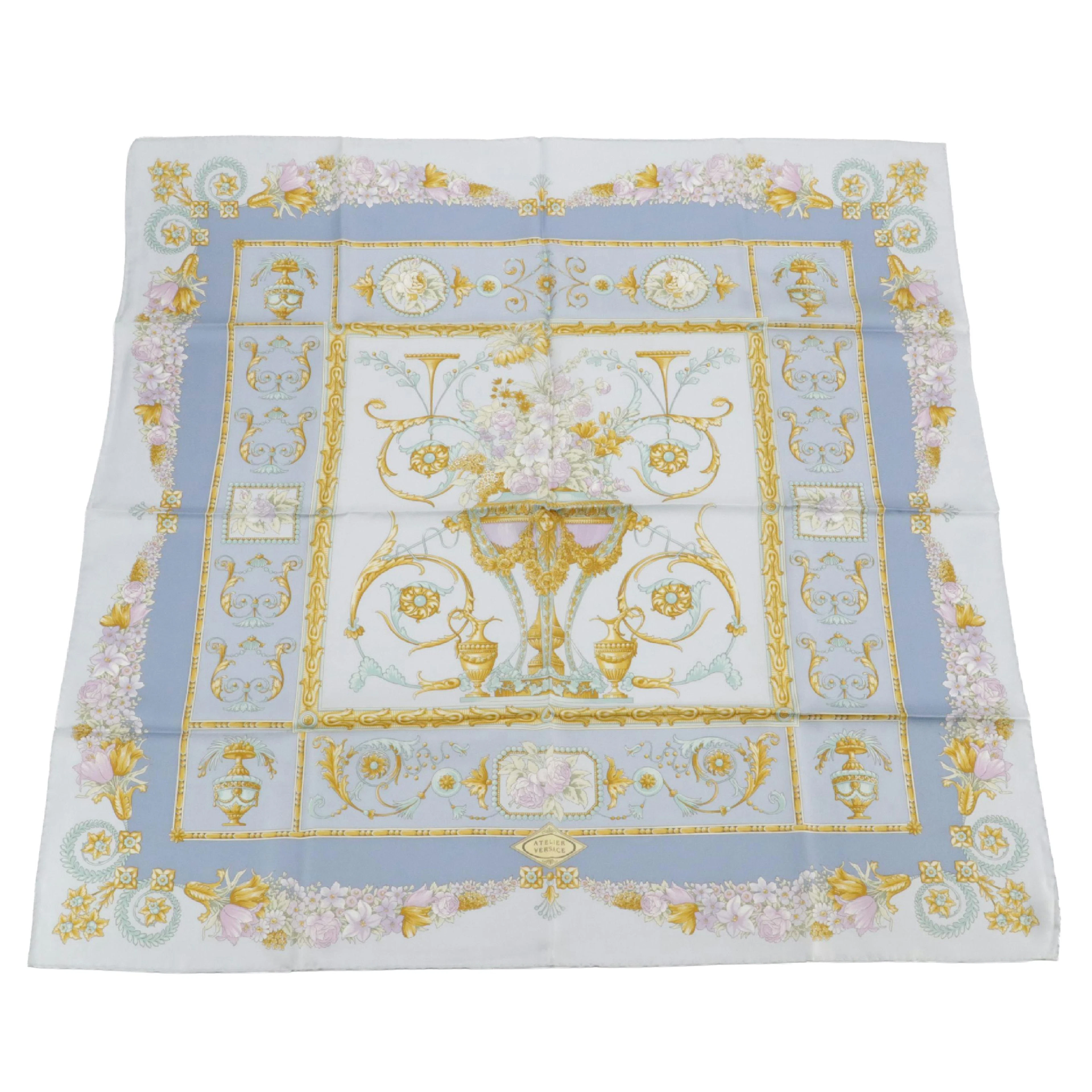 Gianni Versace Atelier Baroque Floral Scarf 90 in Silk Twill with Gift Sleeve