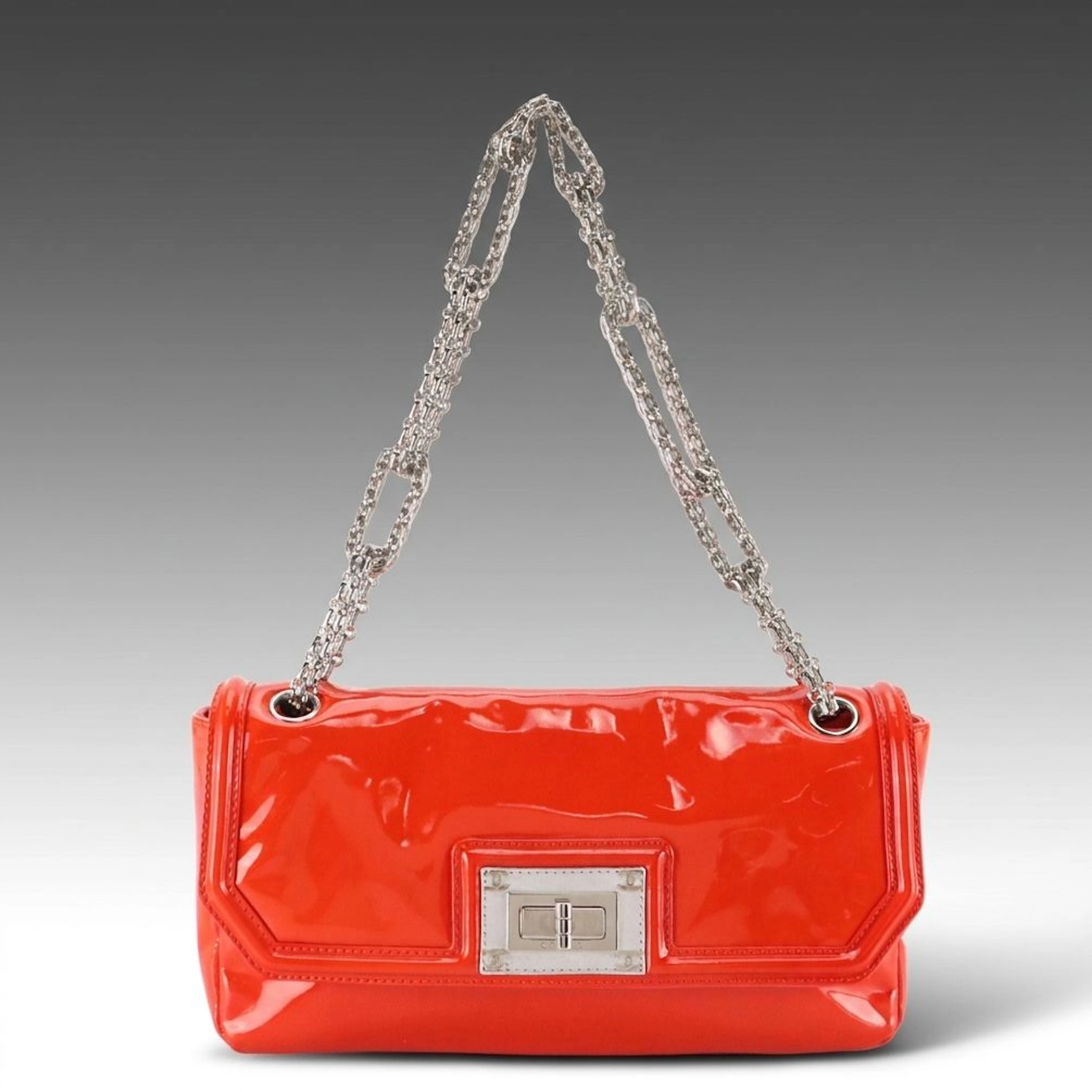 Chanel Mademoiselle Bijoux Chain Flap Shoulder Bag in Orange Patent Leather
