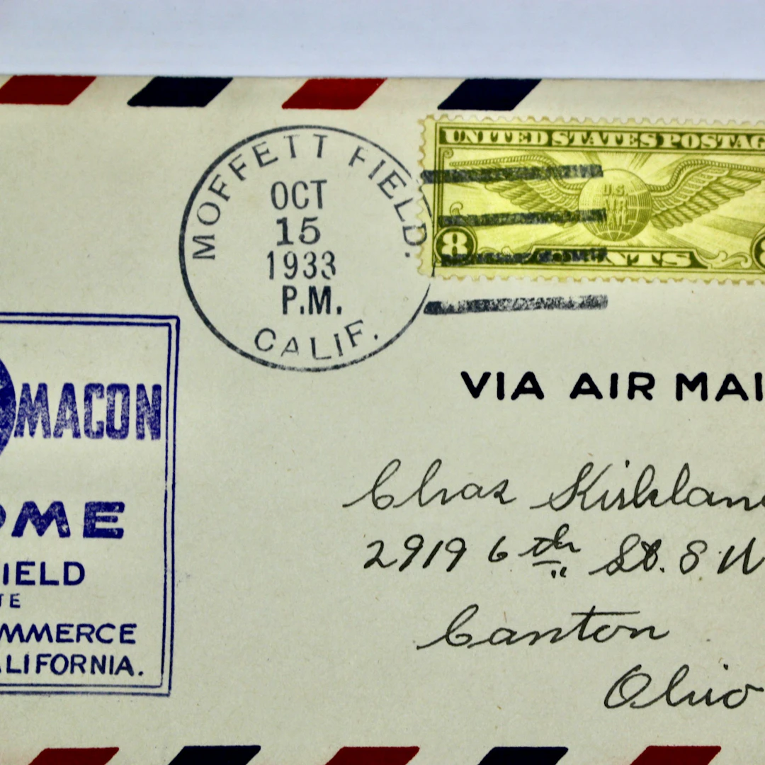 1933 Zeppelin Postal Cover, USS Macon, Moffett Field