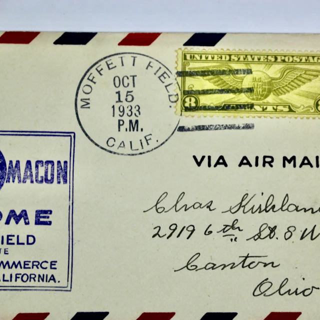1933 Zeppelin Postal Cover, USS Macon, Moffett Field