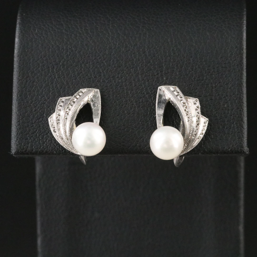 Mikimoto Sterling Pearl Screw Back Earrings