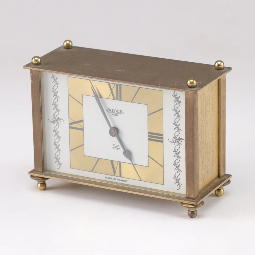 Jeager Electronic Paris Brass, Metal, & Glass Desk Clock